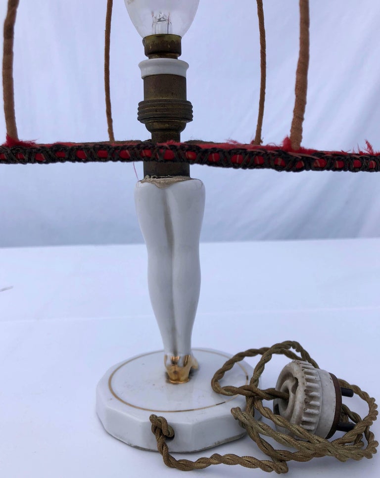 HandPainted French Porcelain Boudoir Doll Lamp, with Lampshade Frame