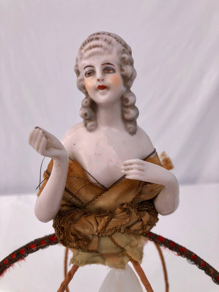 HandPainted French Porcelain Boudoir Doll Lamp, with Lampshade Frame