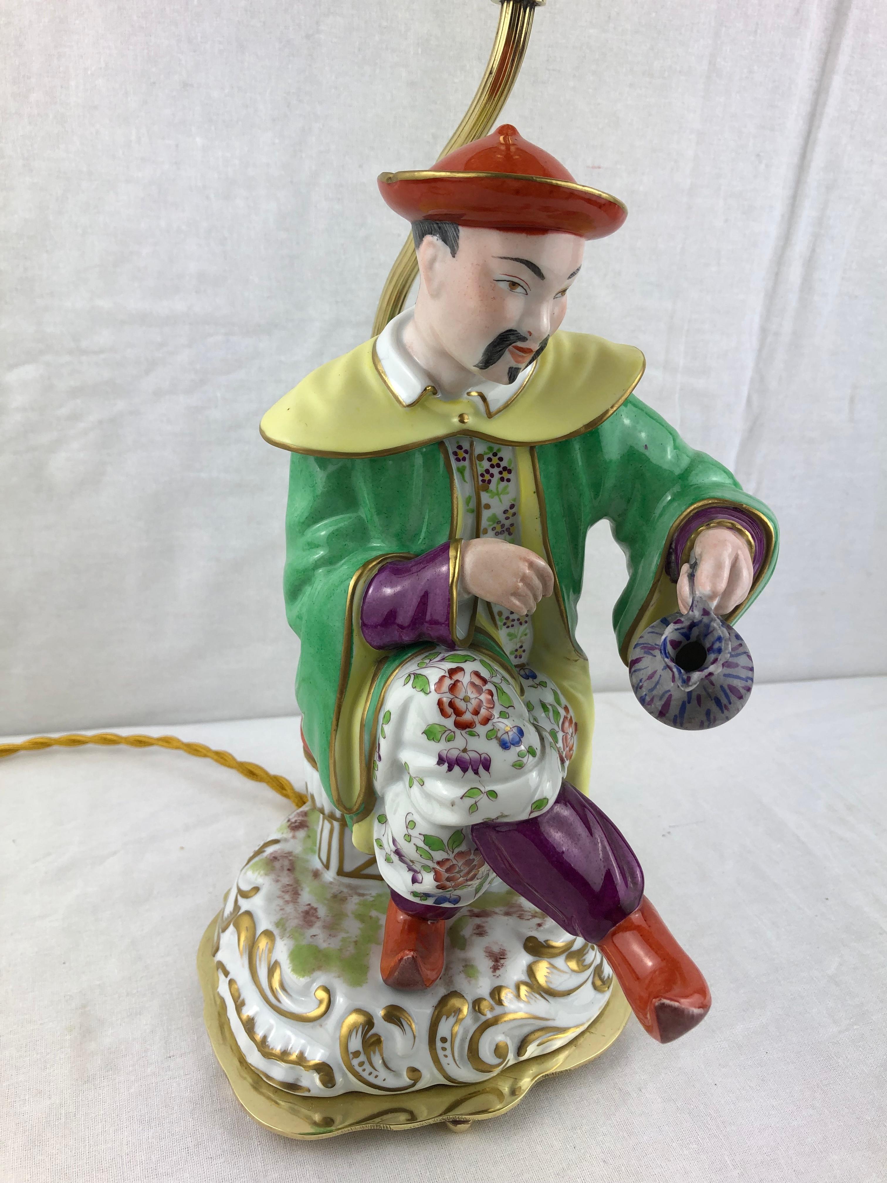 Hand-Painted French Porcelain Chinoiserie Table Lamp Attributed to J. Poncet In Good Condition For Sale In Miami, FL
