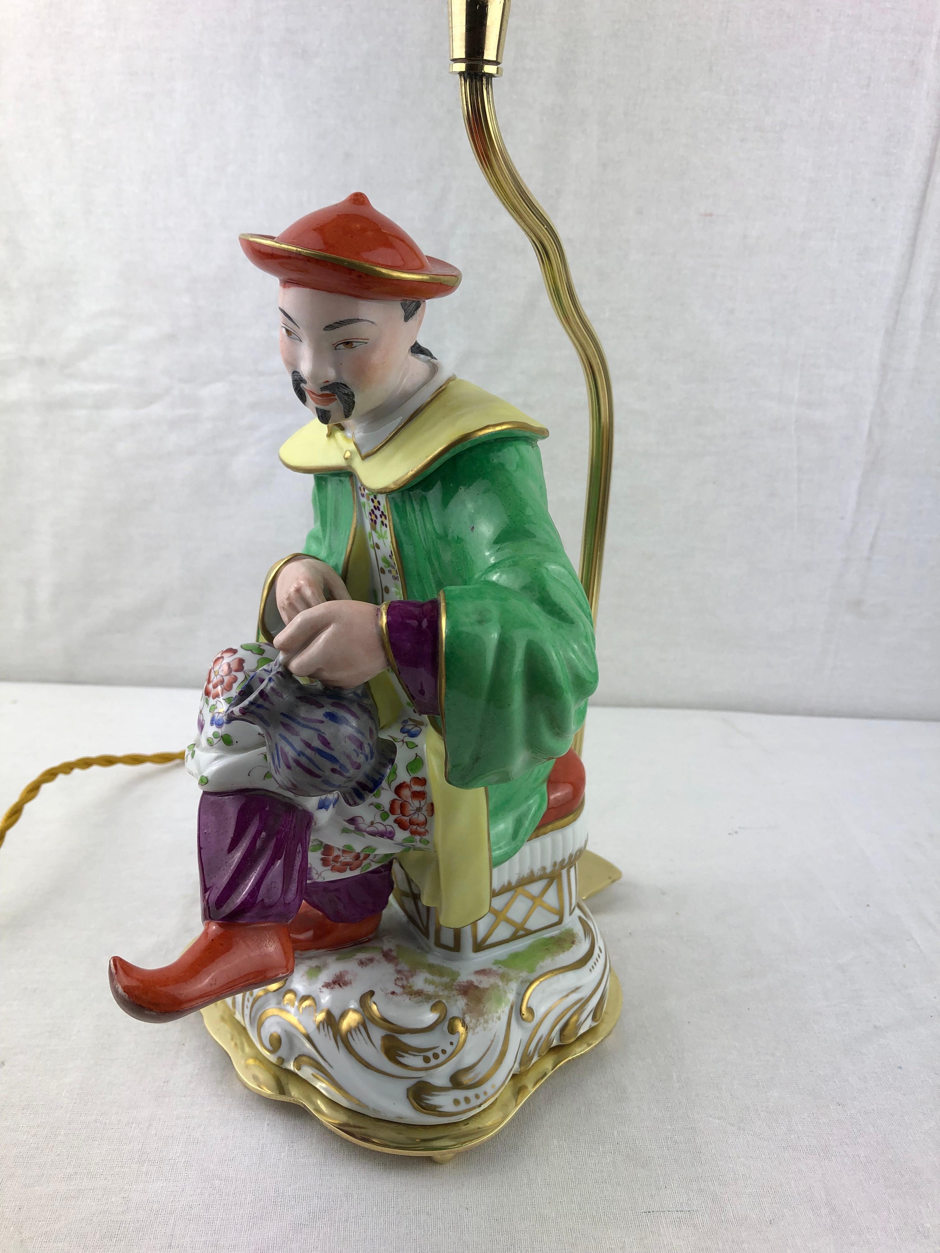 20th Century Hand-Painted French Porcelain Chinoiserie Table Lamp Attributed to J. Poncet For Sale
