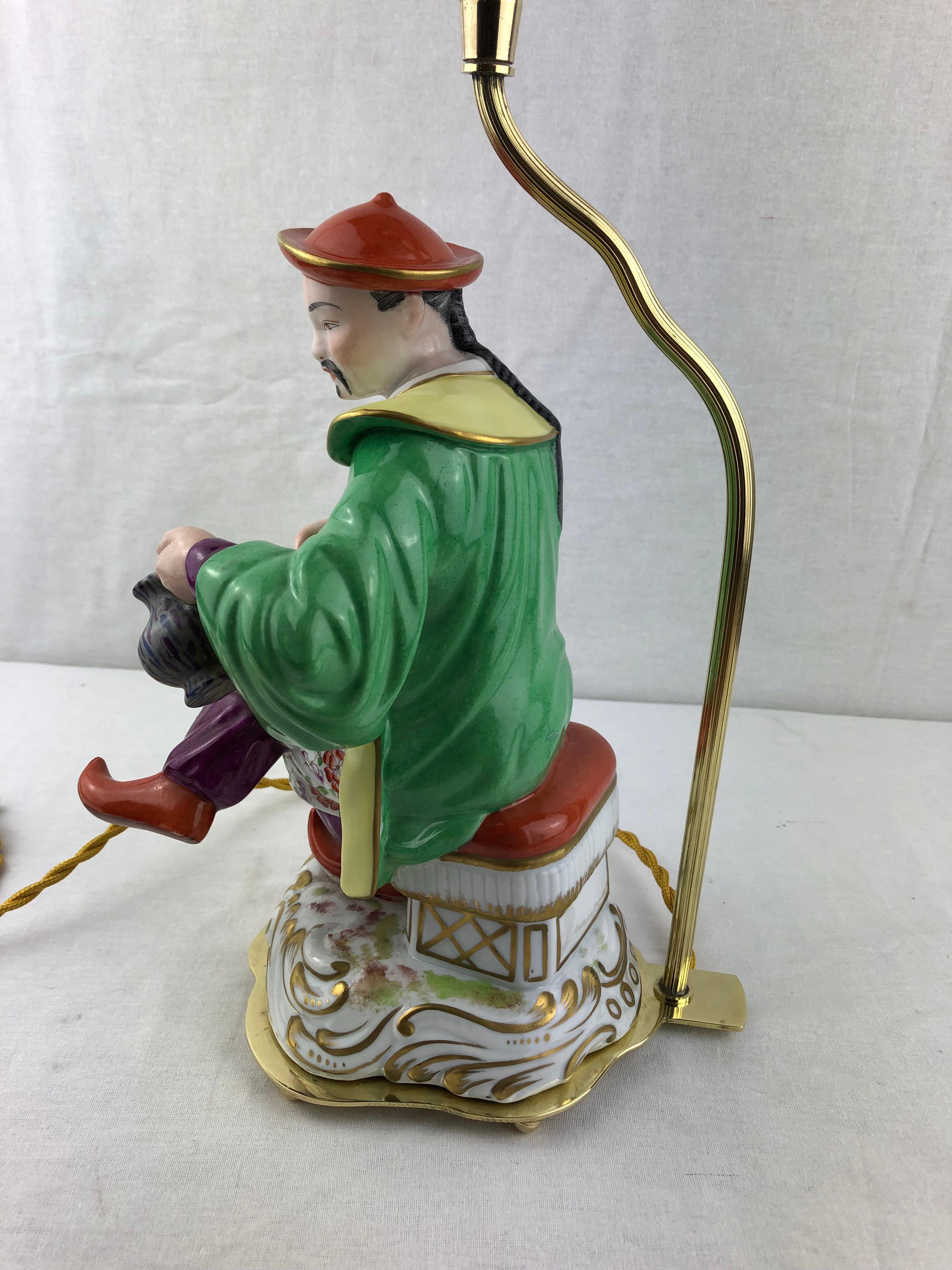 Hand-Painted French Porcelain Chinoiserie Table Lamp Attributed to J. Poncet For Sale 1