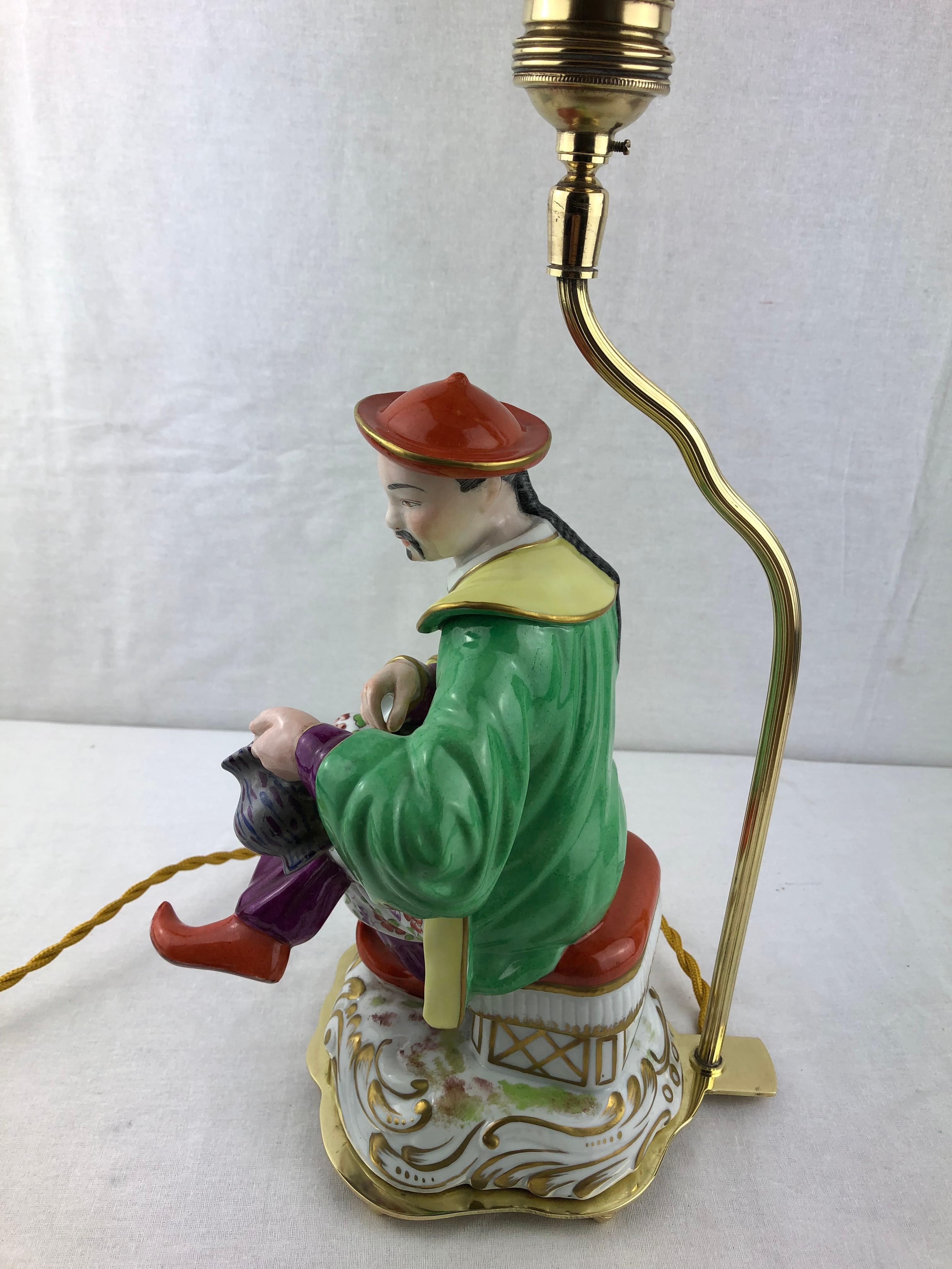 Hand-Painted French Porcelain Chinoiserie Table Lamp Attributed to J. Poncet For Sale 2