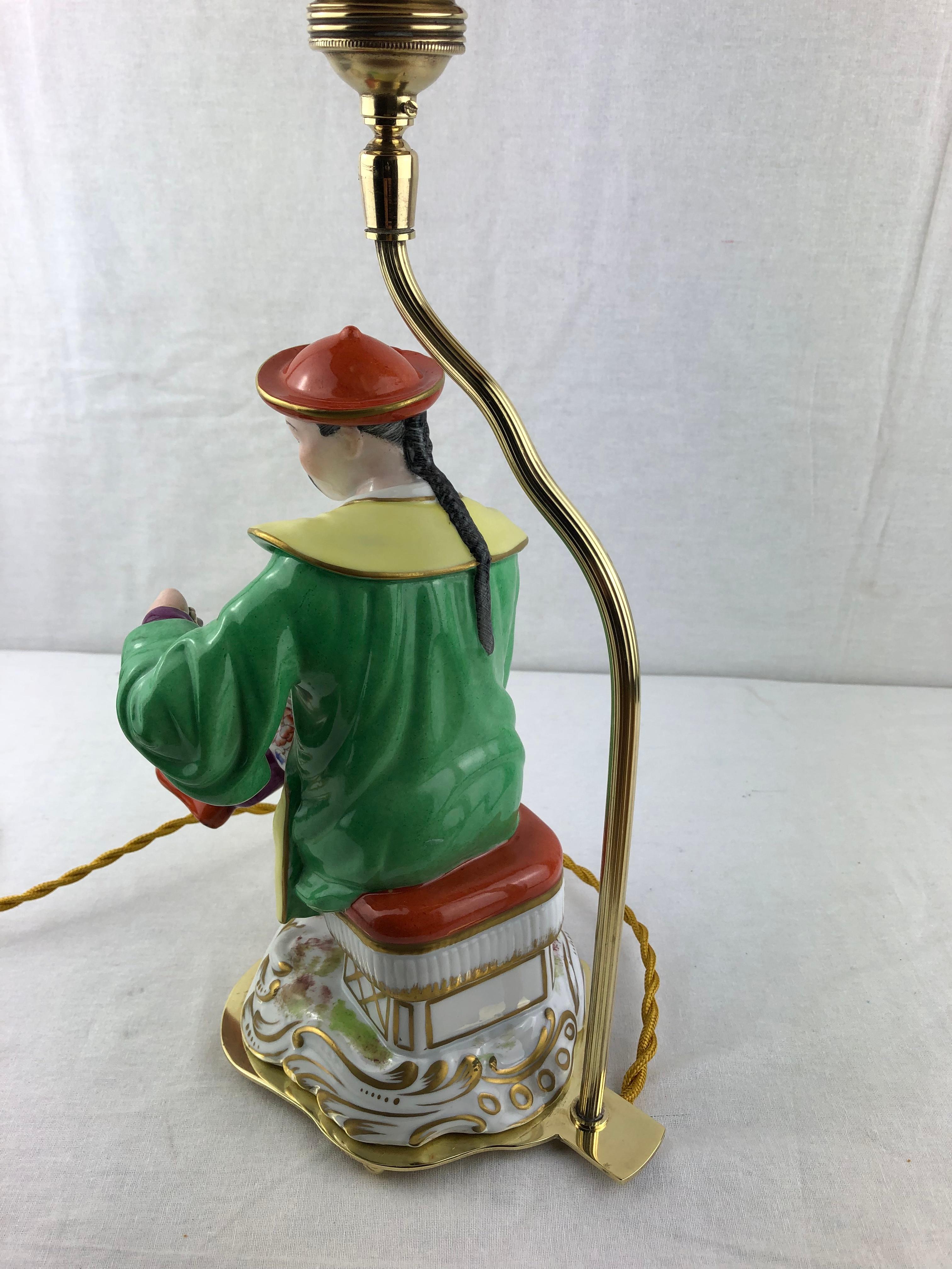 Hand-Painted French Porcelain Chinoiserie Table Lamp Attributed to J. Poncet For Sale 3