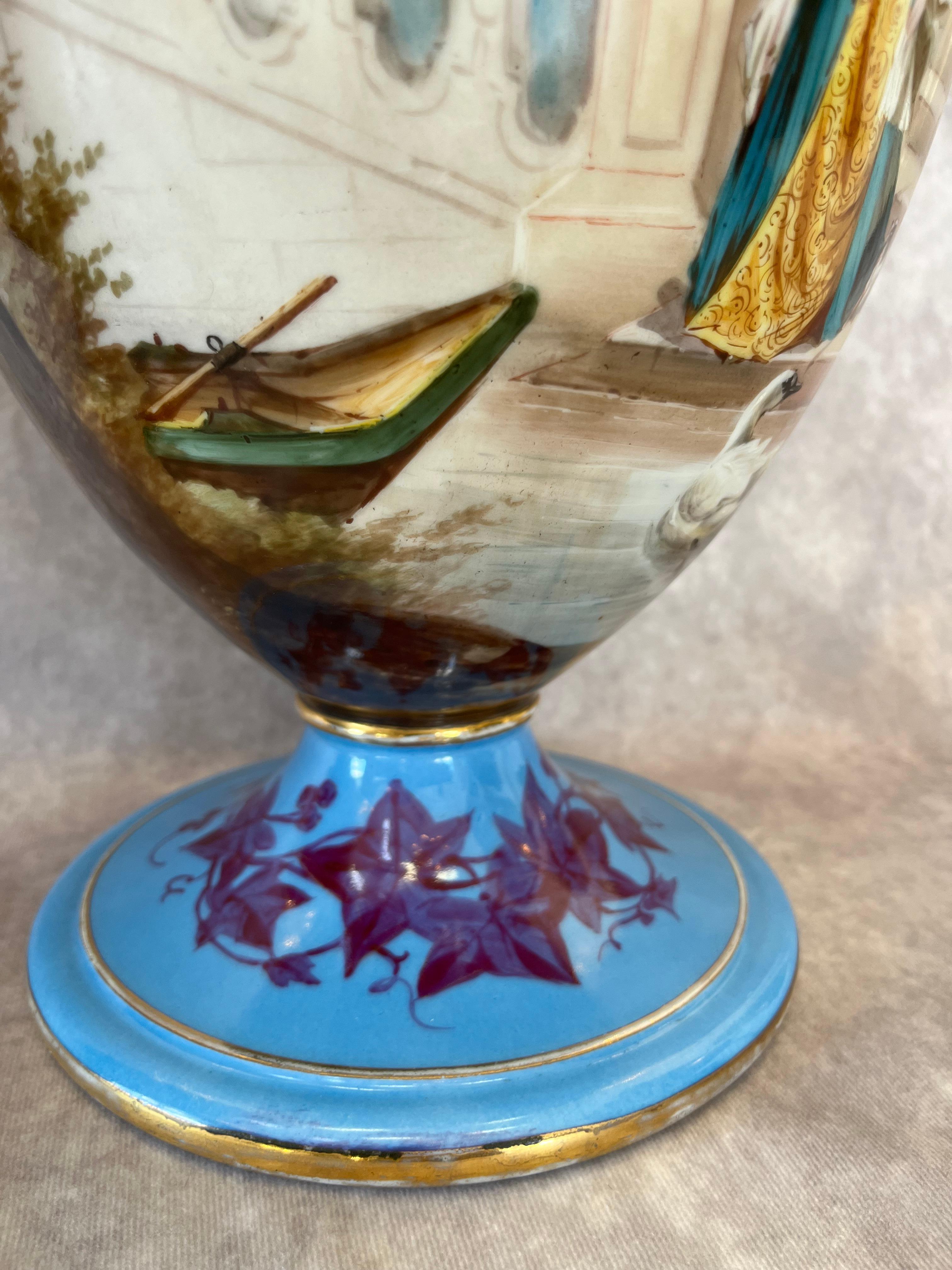 Hand-Painted Hand Painted French Porcelain Vases Sevres Style For Sale