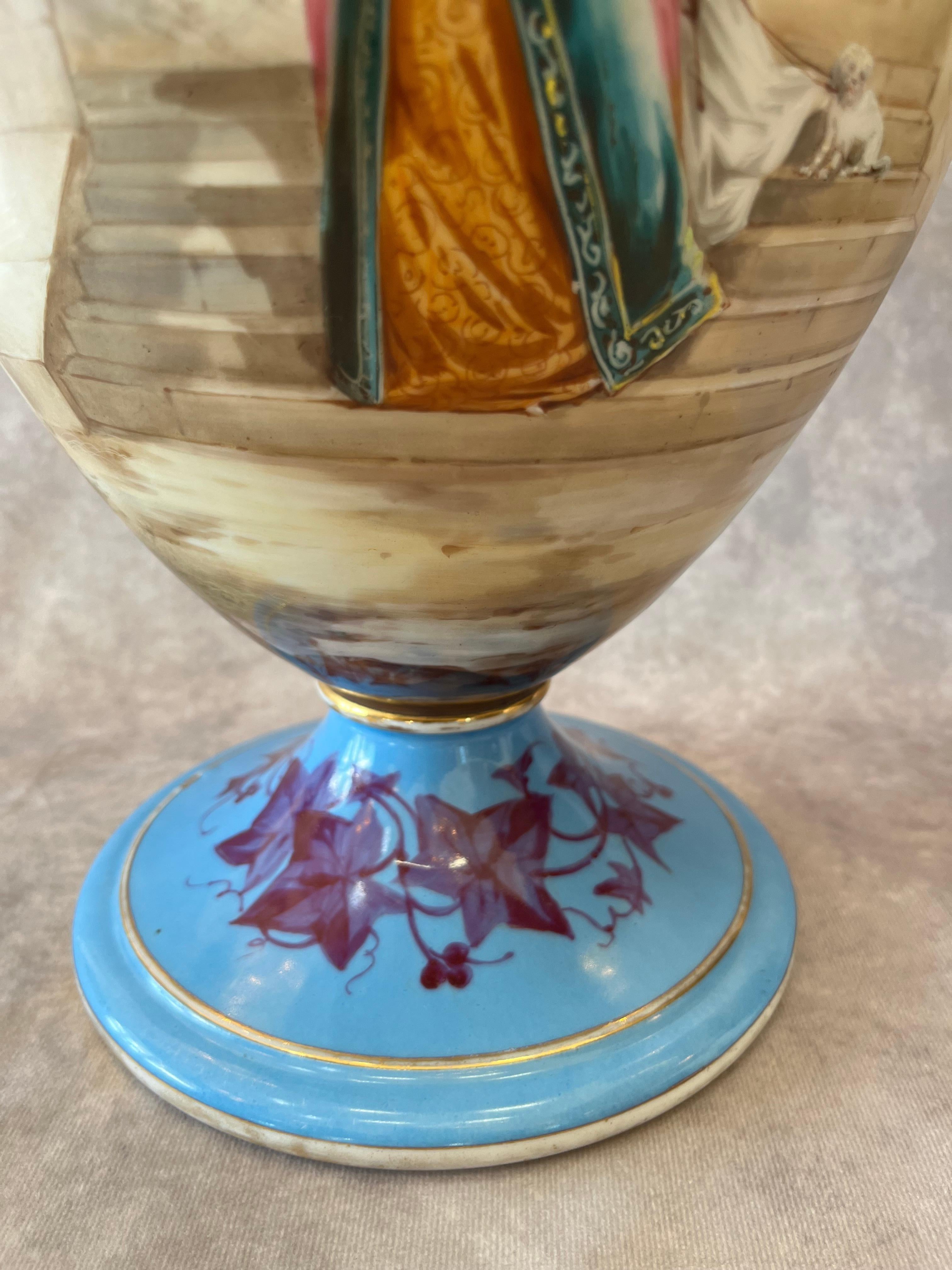 Hand Painted French Porcelain Vases Sevres Style In Good Condition For Sale In Miami, FL
