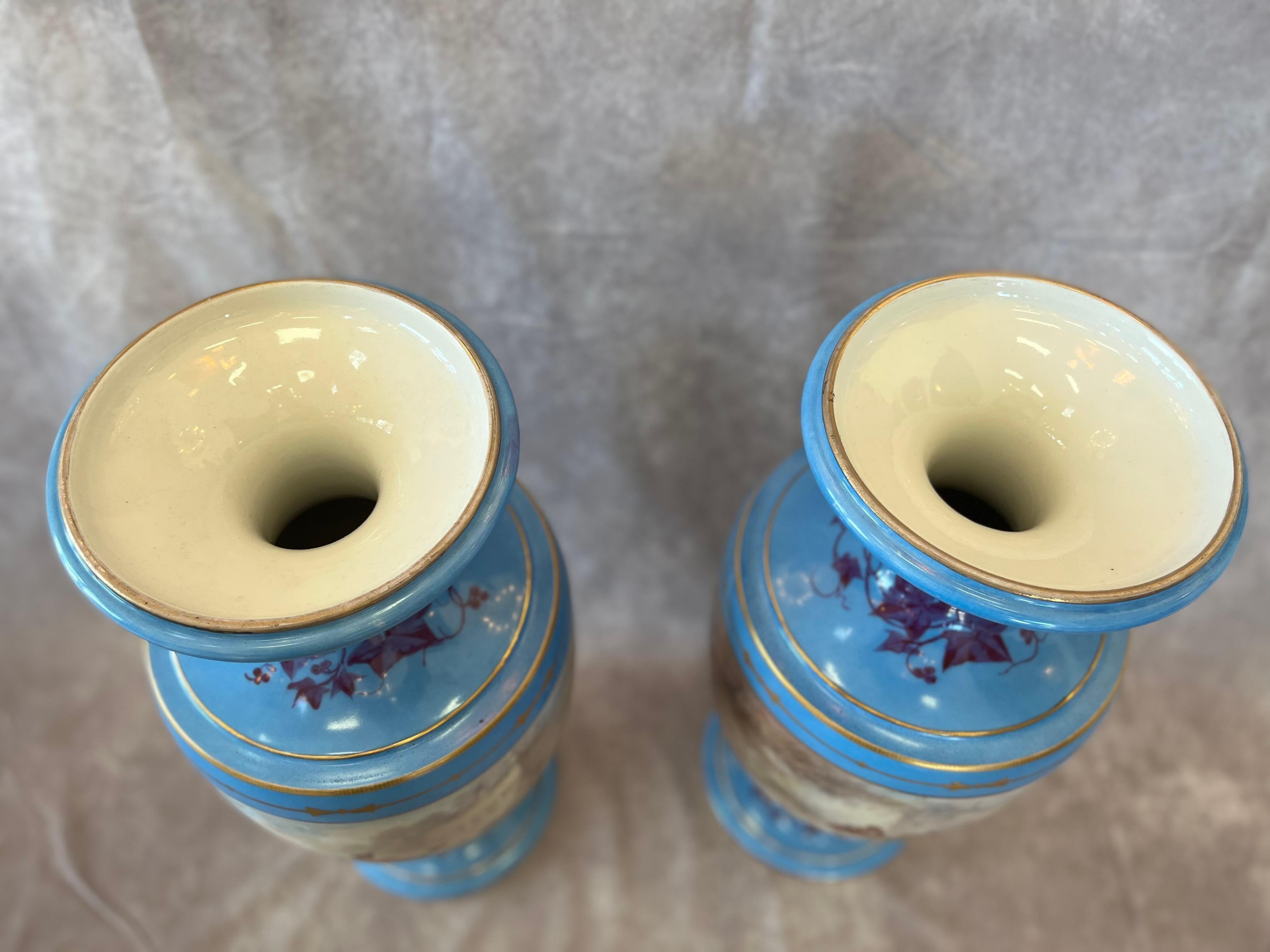 20th Century Hand Painted French Porcelain Vases Sevres Style For Sale