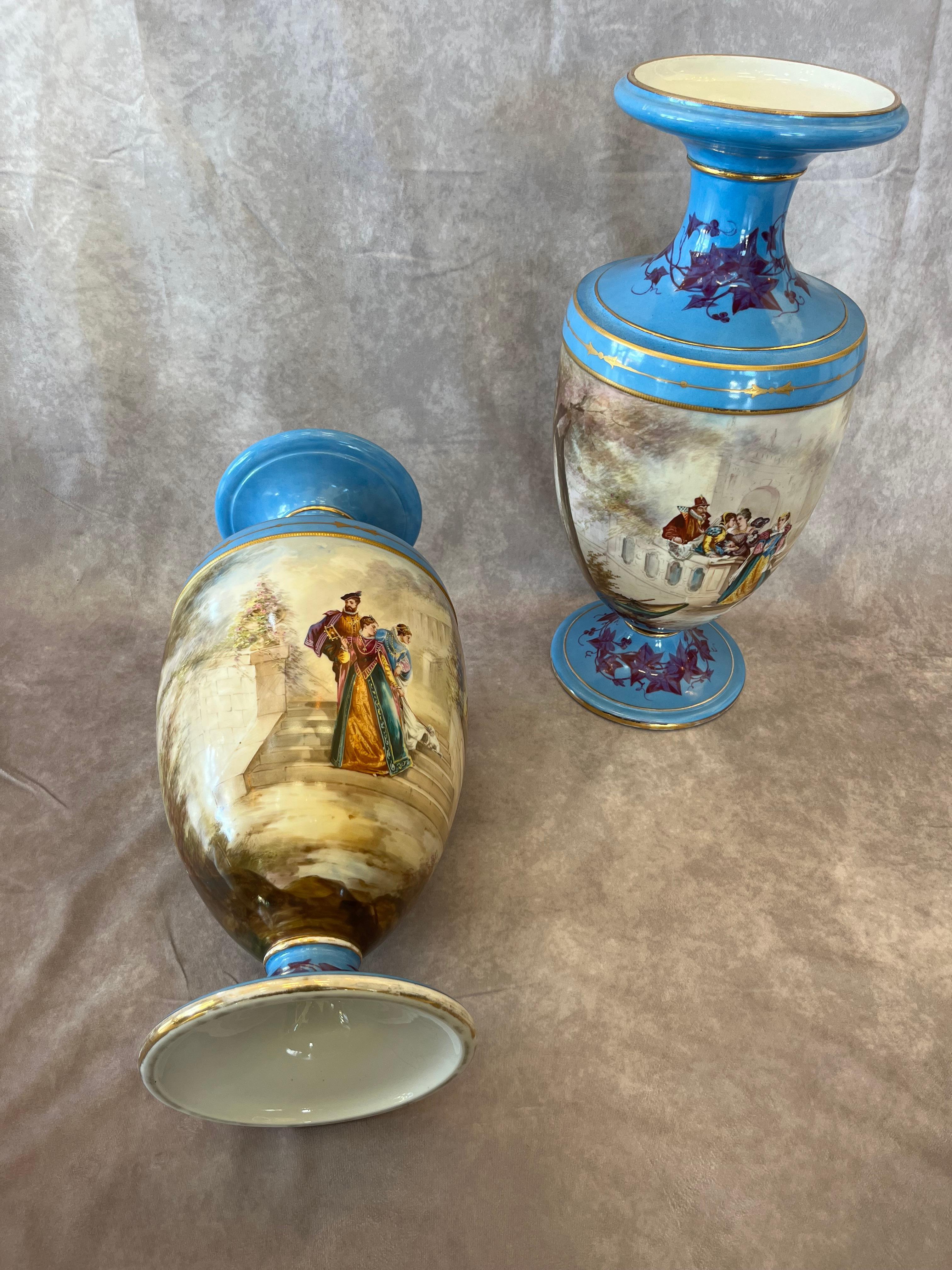 Hand Painted French Porcelain Vases Sevres Style For Sale 2