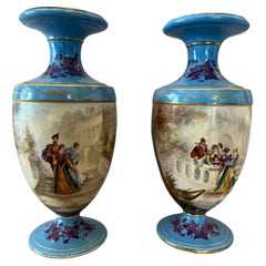 Antique Hand Painted French Porcelain Vases Sevres Style