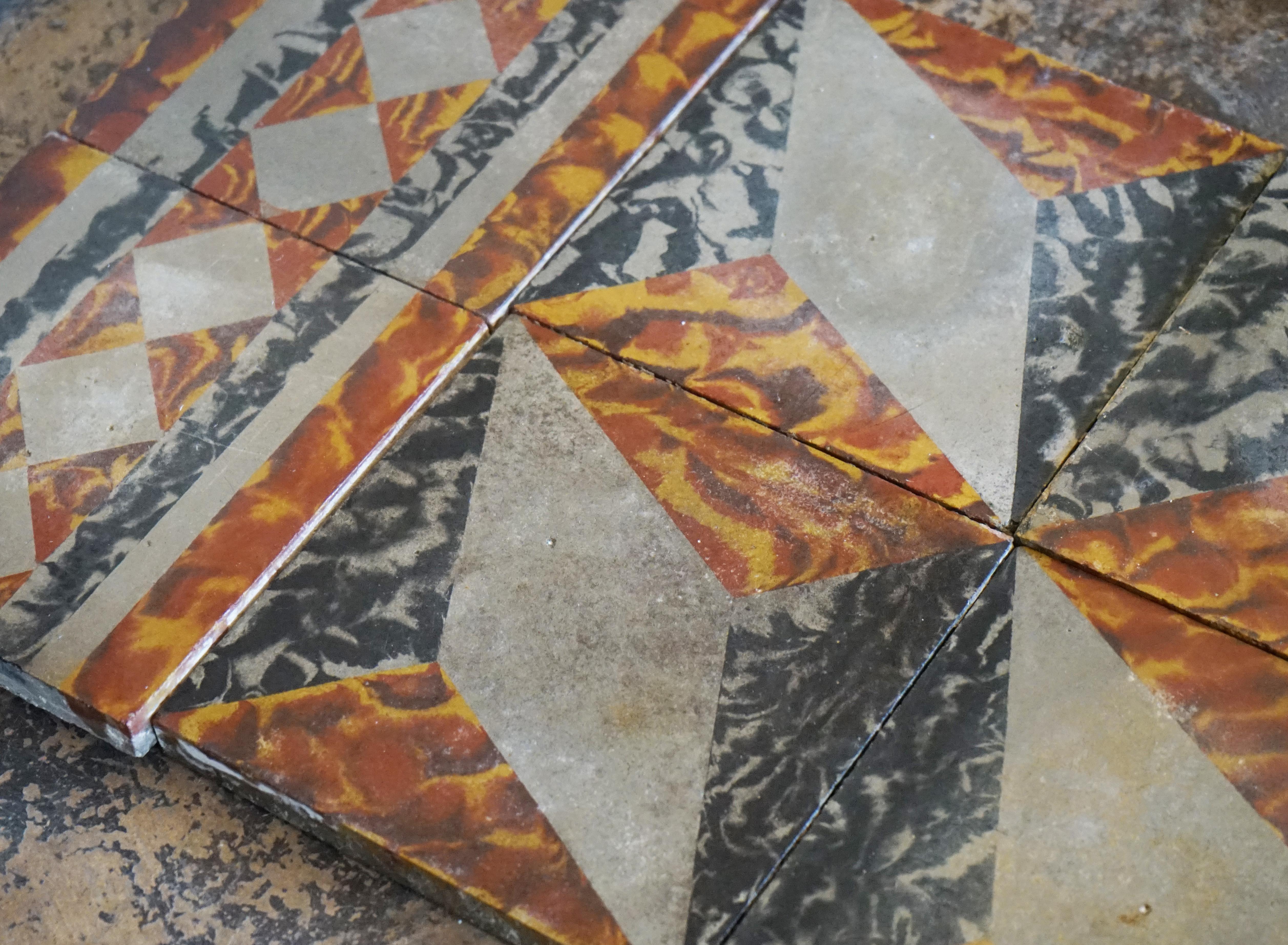 Early 20th Century Hand Painted French Reclaimed Tiles Lot of 125 Sq Ft _emily