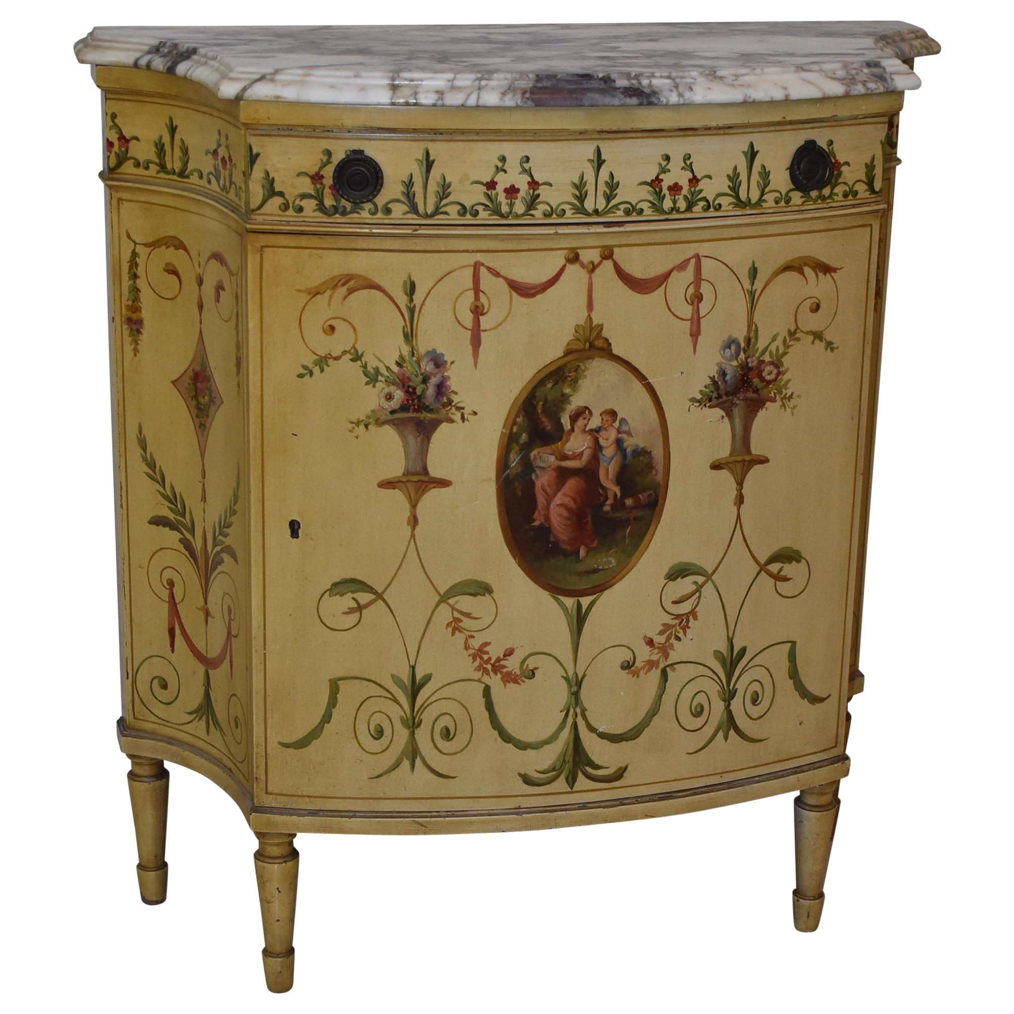 Hand Painted French Style Marble Top Commode Irwin Furniture For Sale