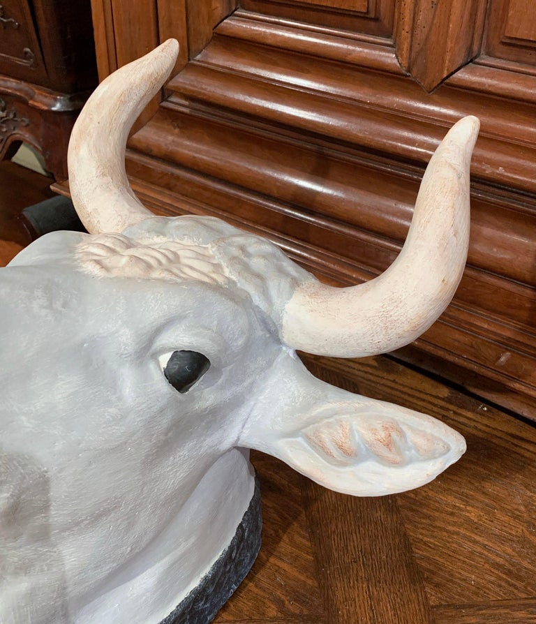 Hand Painted French Terracotta Butcher Cow Head Sculpture with Ring and Collar at 1stDibs cow