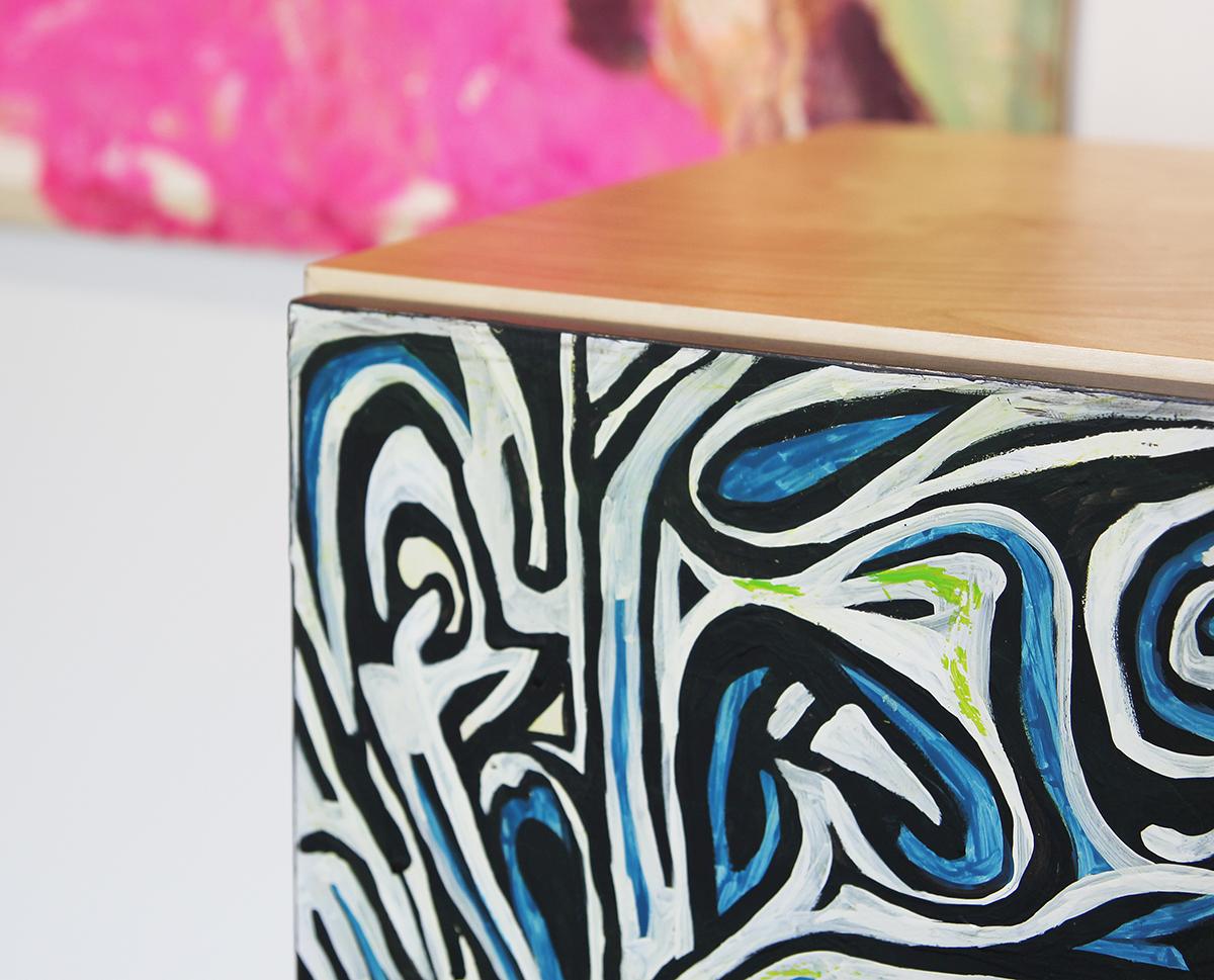 Contemporary Hand Painted Geometric Abstract Oak Sideboard by Michael Abramowitz