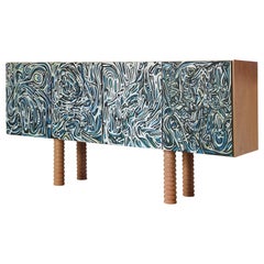 Hand Painted Geometric Abstract Oak Sideboard by Michael Abramowitz