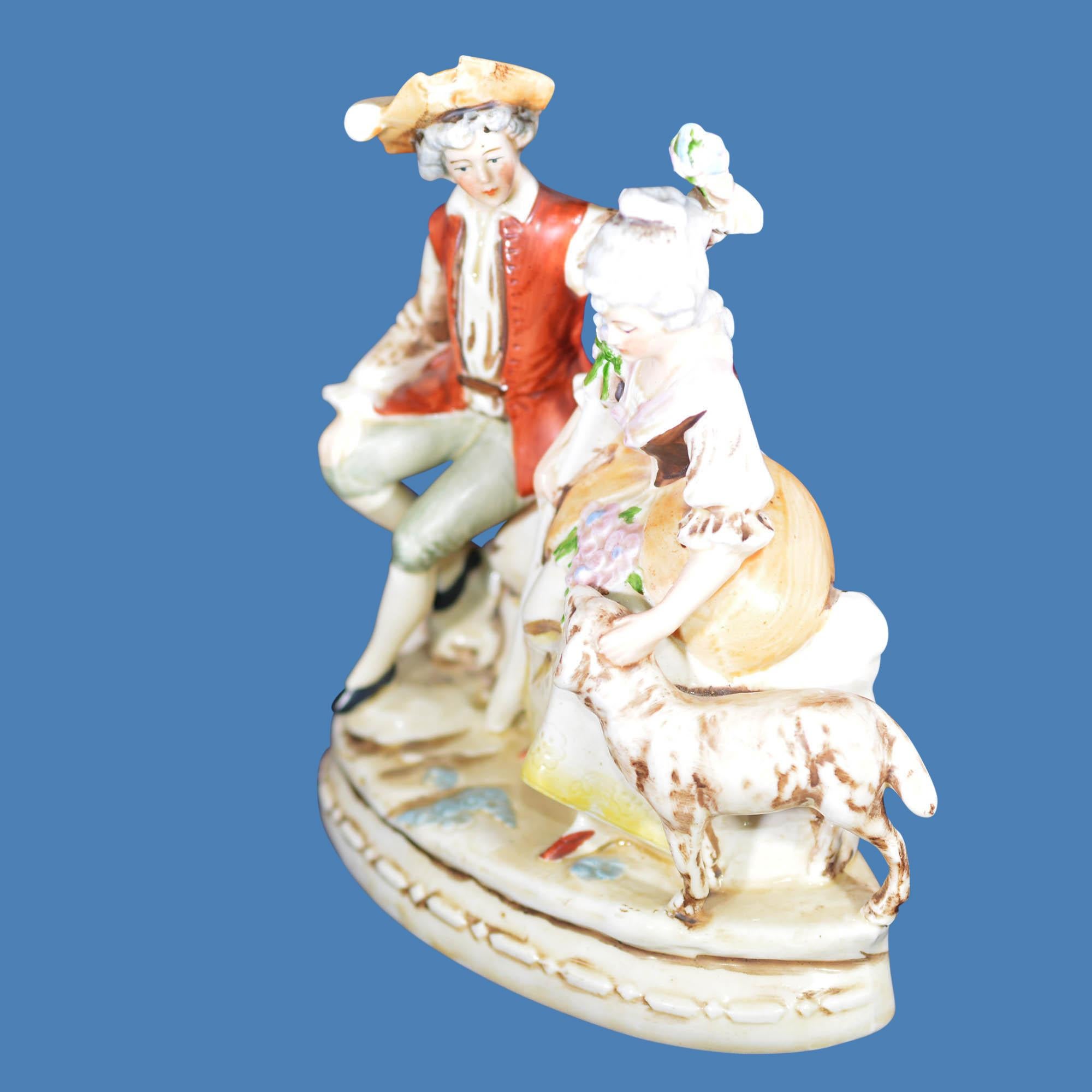 Hand Painted German Figurine Couple in Historic Dress 2