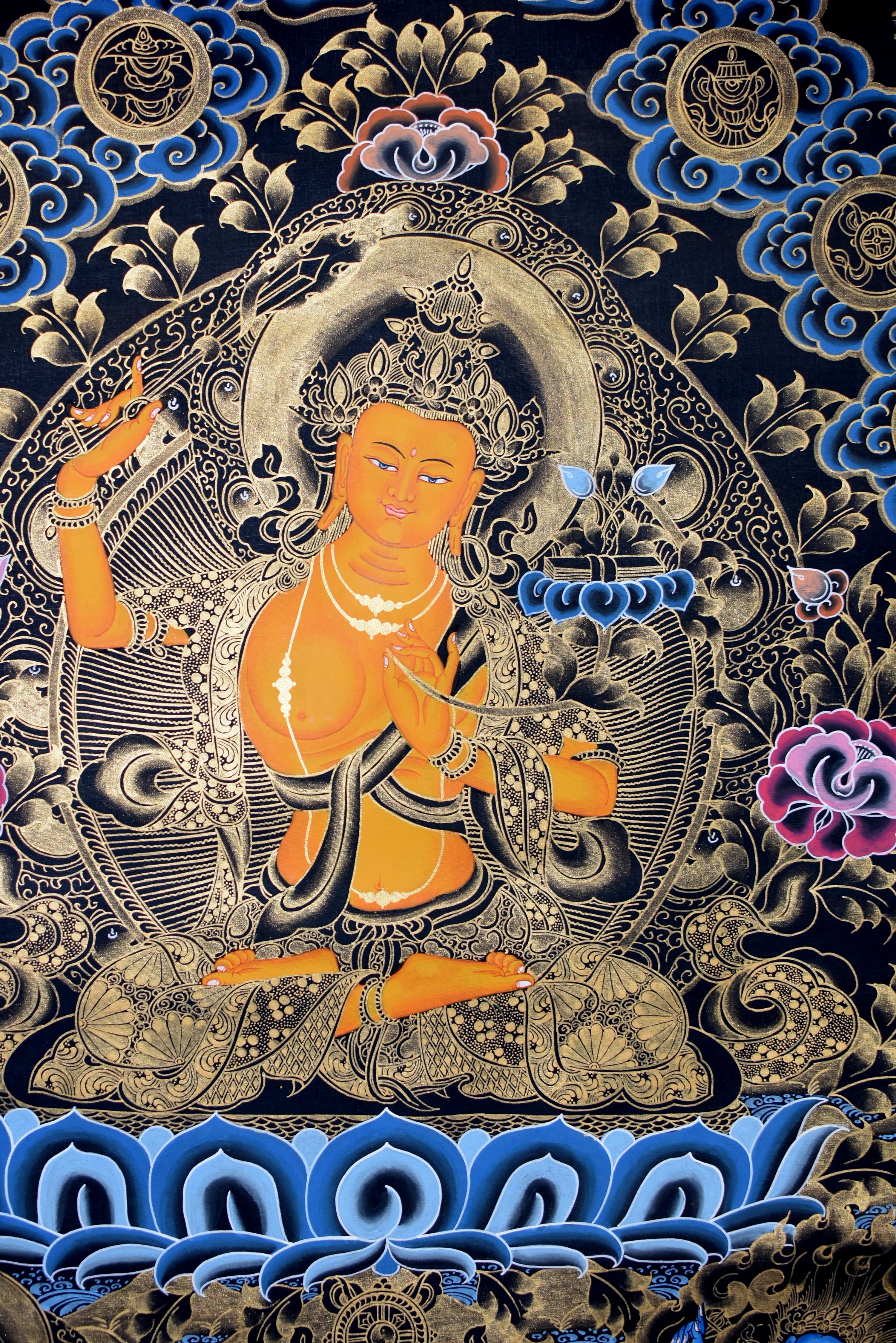 Hand Painted Gilded Tibetan Thangka of Manjushree 3