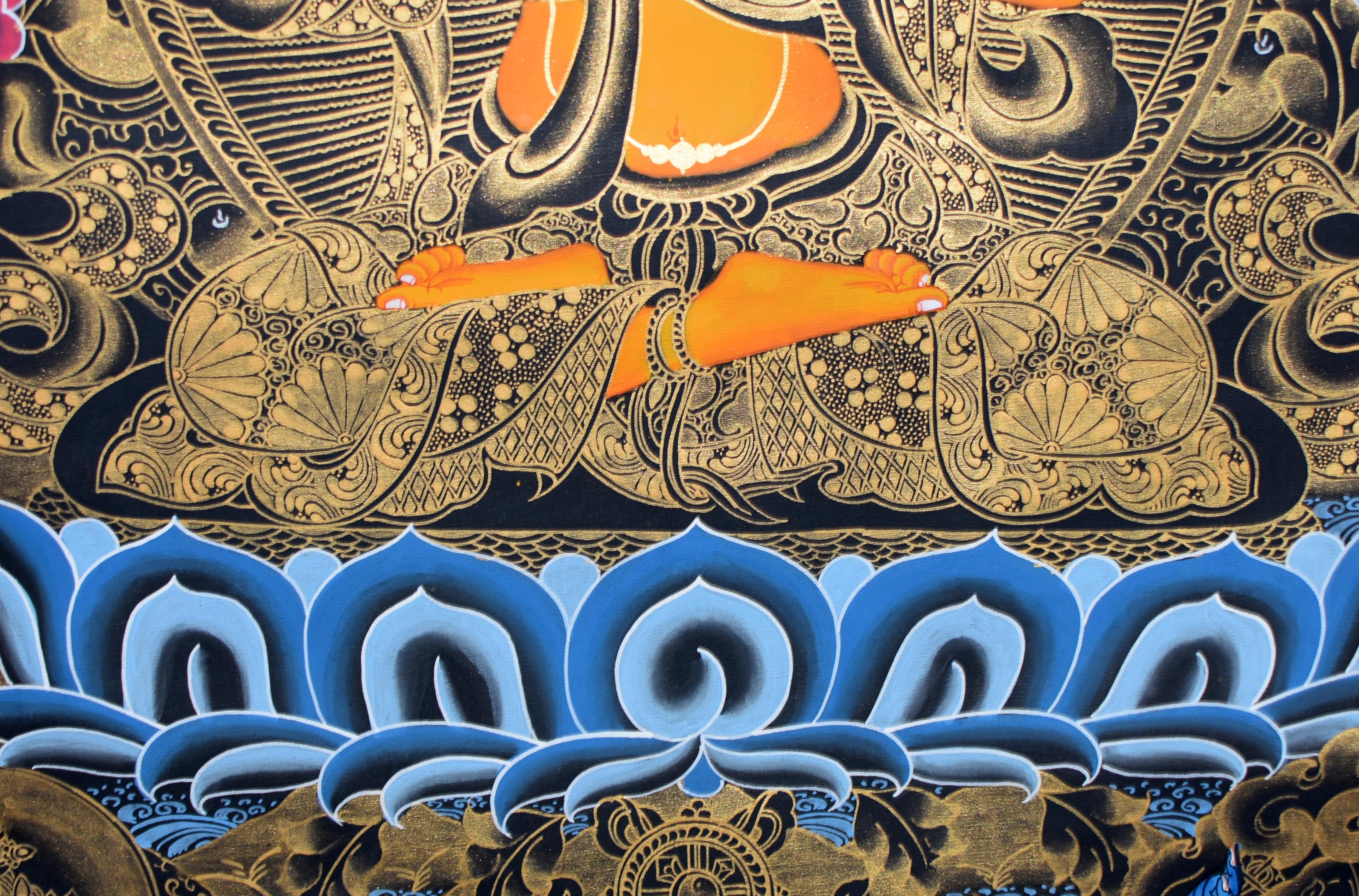 Hand Painted Gilded Tibetan Thangka of Manjushree 6