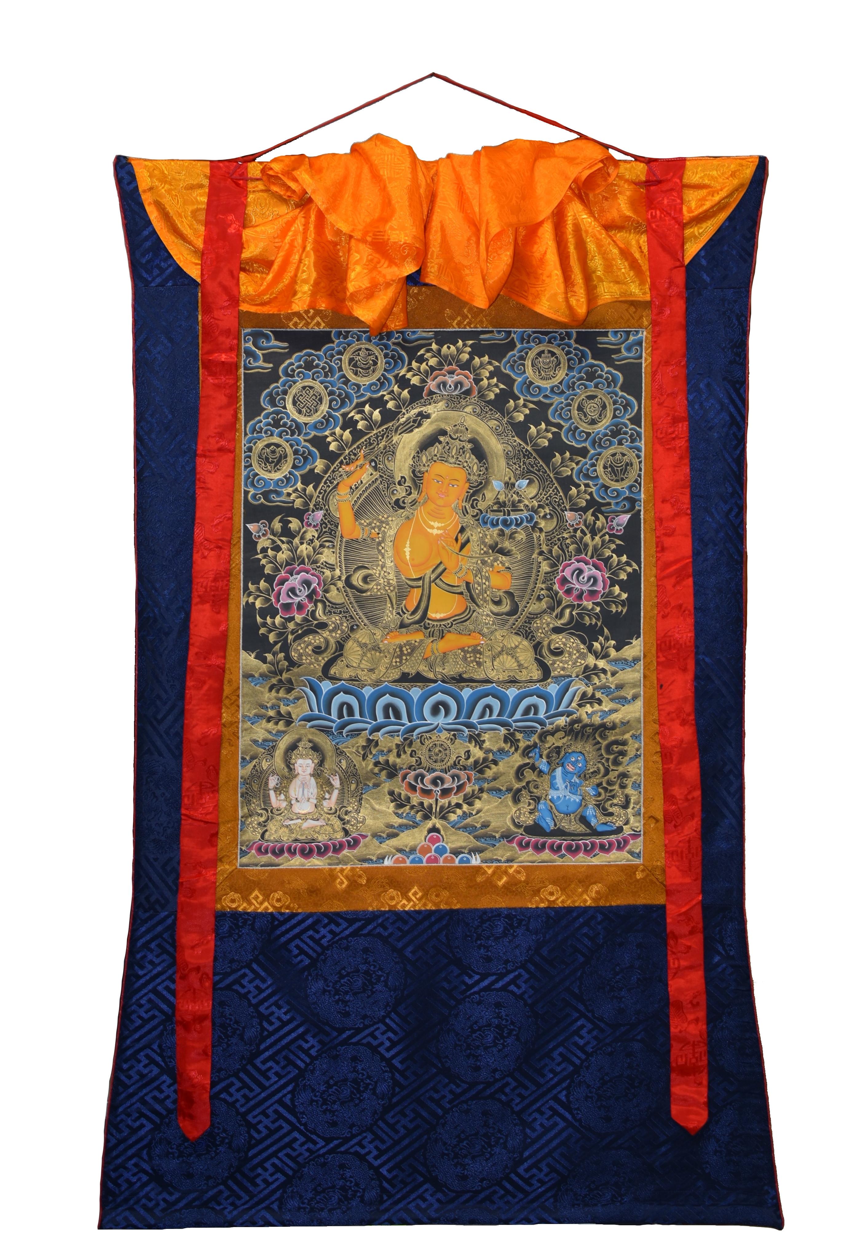 Hand Painted Gilded Tibetan Thangka of Manjushree 9