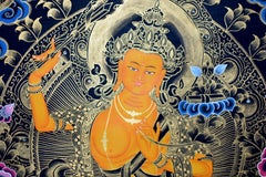 Hand Painted Gilded Tibetan Thangka of Manjushree
