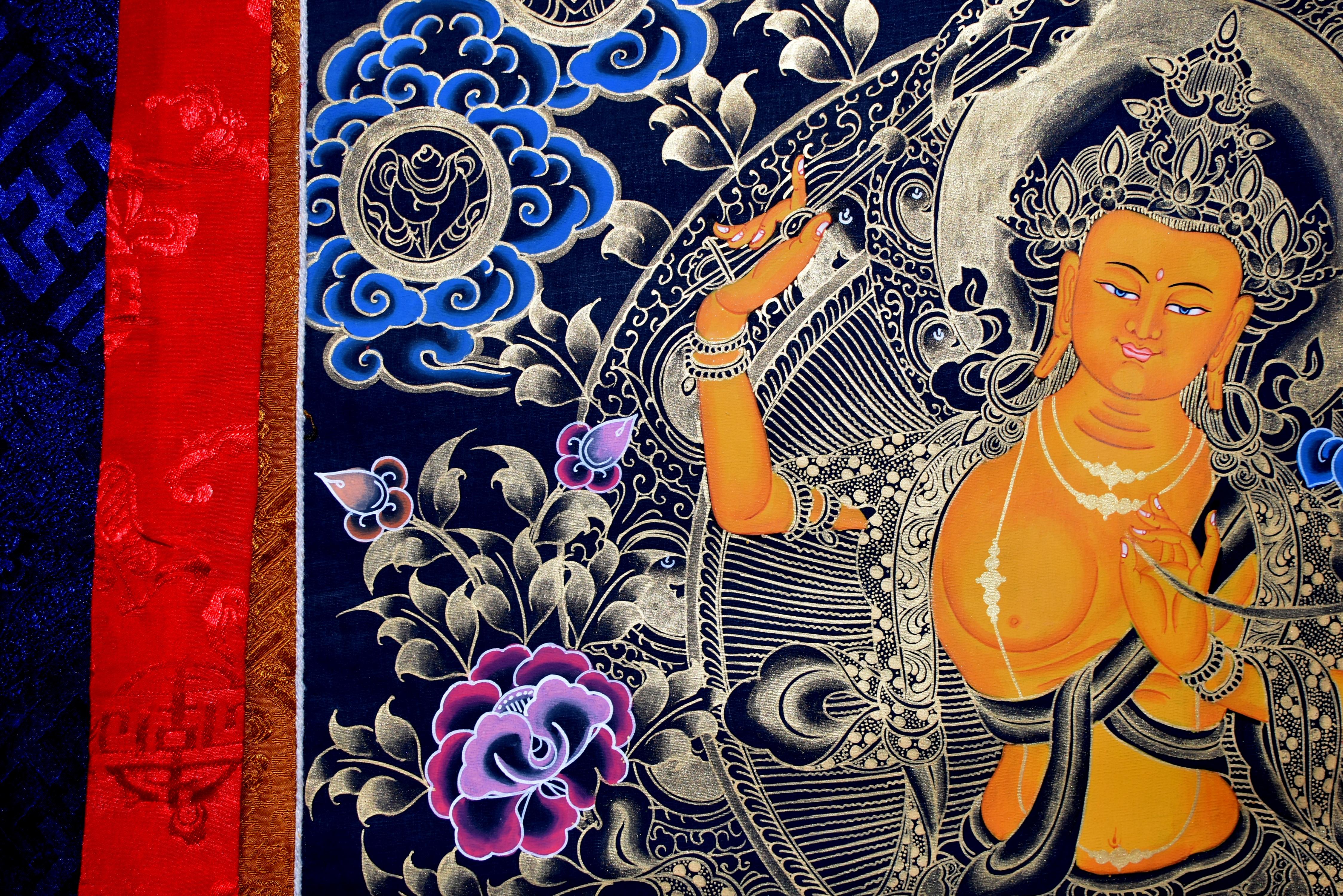 Hand Painted Gilded Tibetan Thangka of Manjushree 2