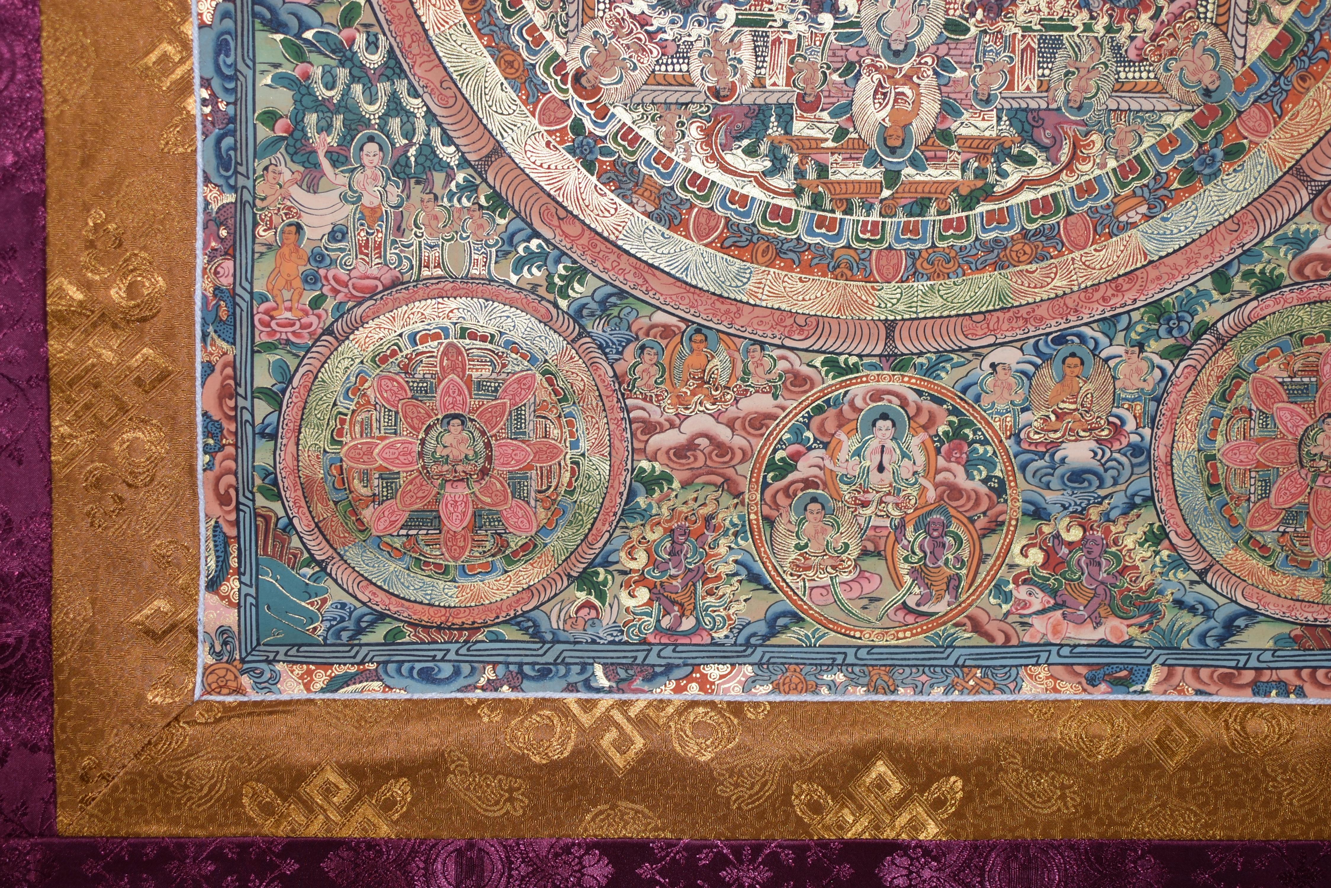 Brocade Hand Painted Gilded Tibetan Thangka of Nirvana