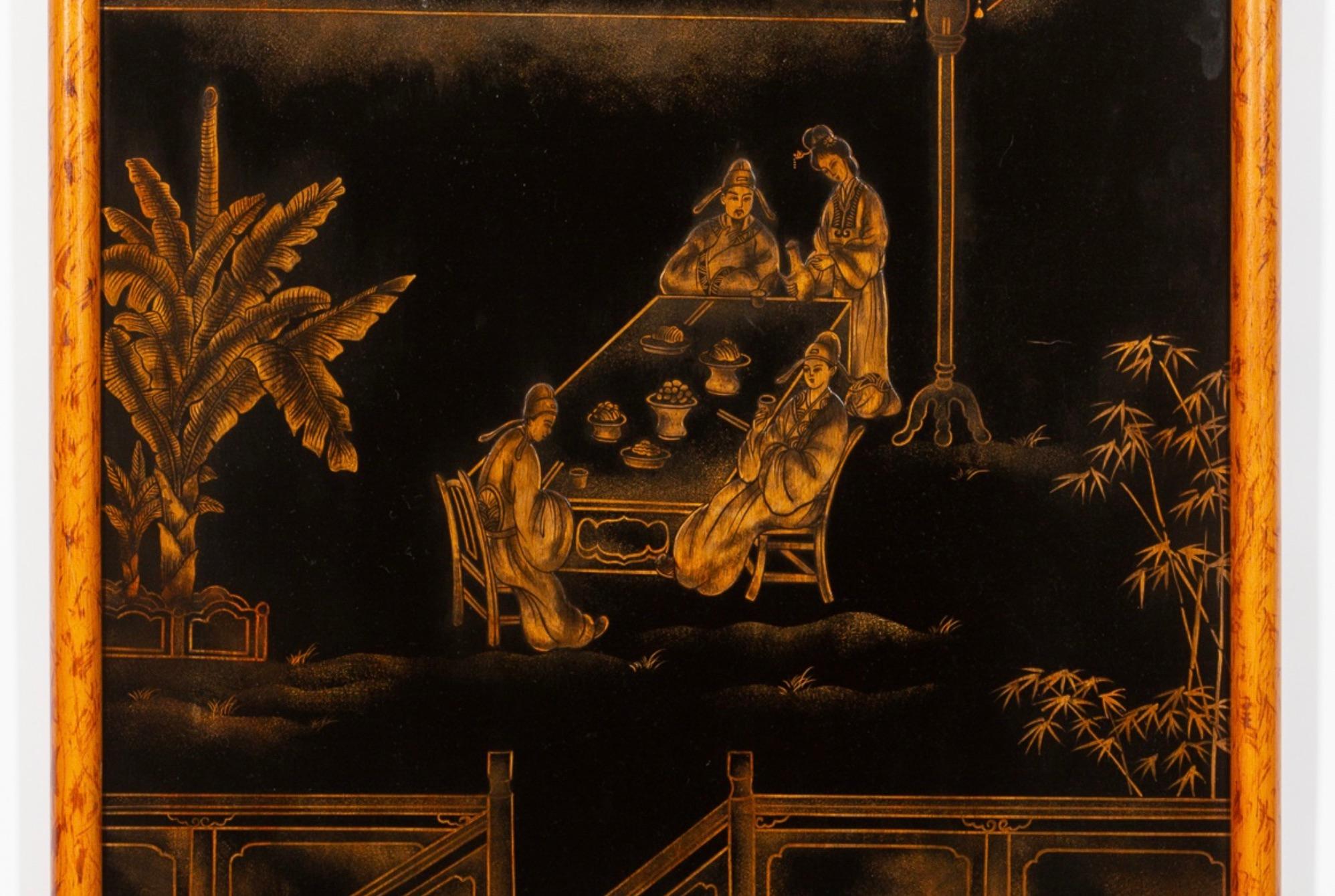 Hand-Painted & Gilt Decorated Chinoiserie Panels Hanging Wall Art Work For Sale 1