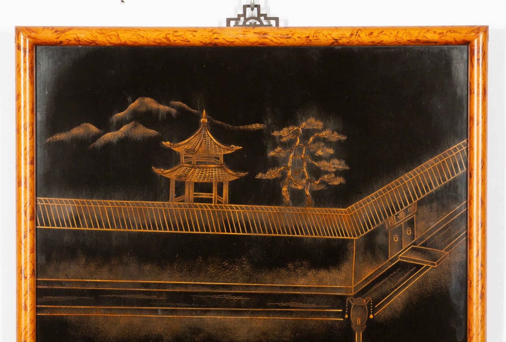 Hand-Painted & Gilt Decorated Chinoiserie Panels Hanging Wall Art Work For Sale 2