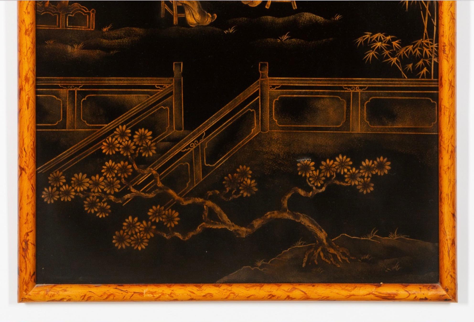 Hand-Painted & Gilt Decorated Chinoiserie Panels Hanging Wall Art Work For Sale 3