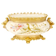 Centro de Mesa Alemán Pintado a Mano y Dorado con Diseño Floral / Foliado