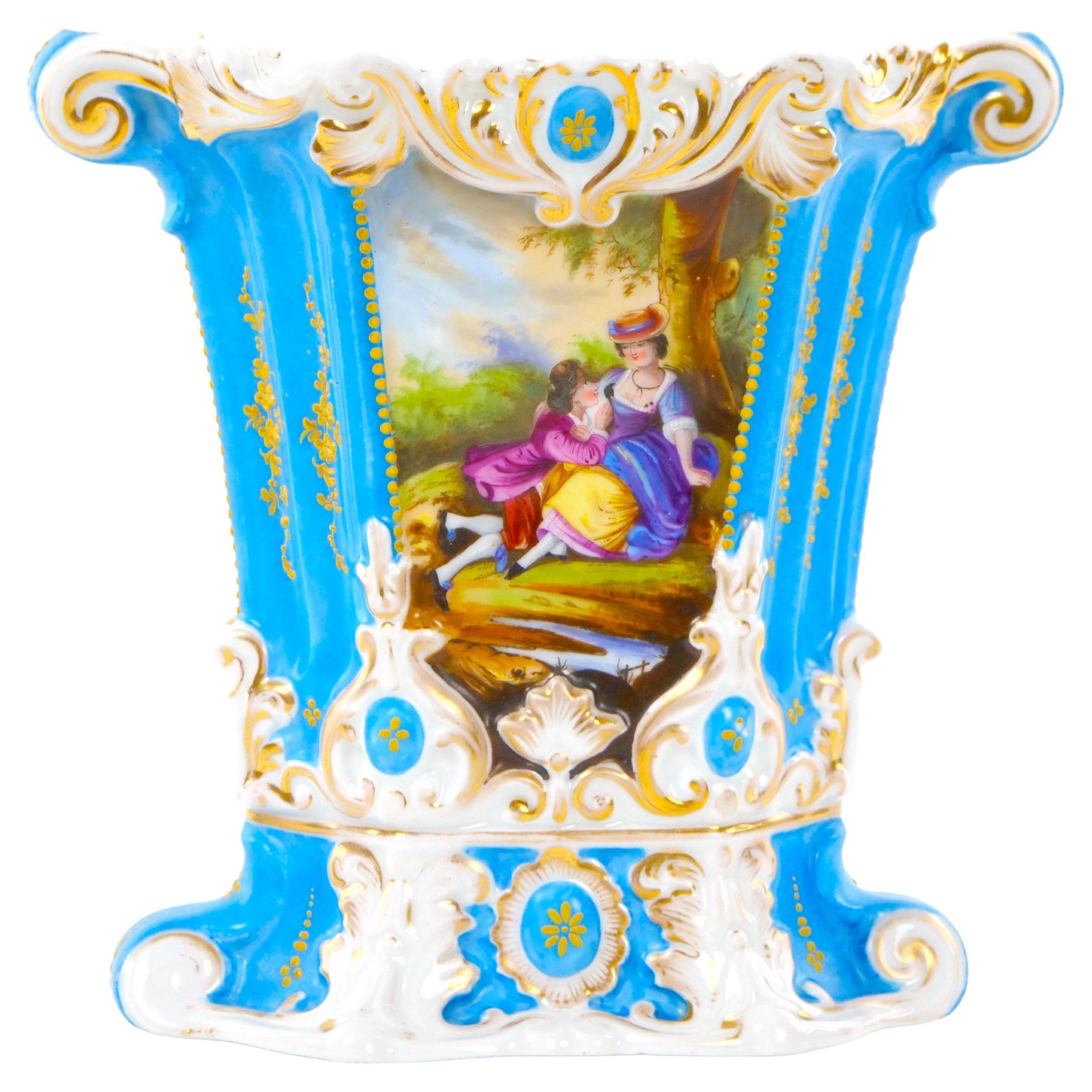 Vase décoratif en porcelaine Old Paris peint à la main et décoré de dorures