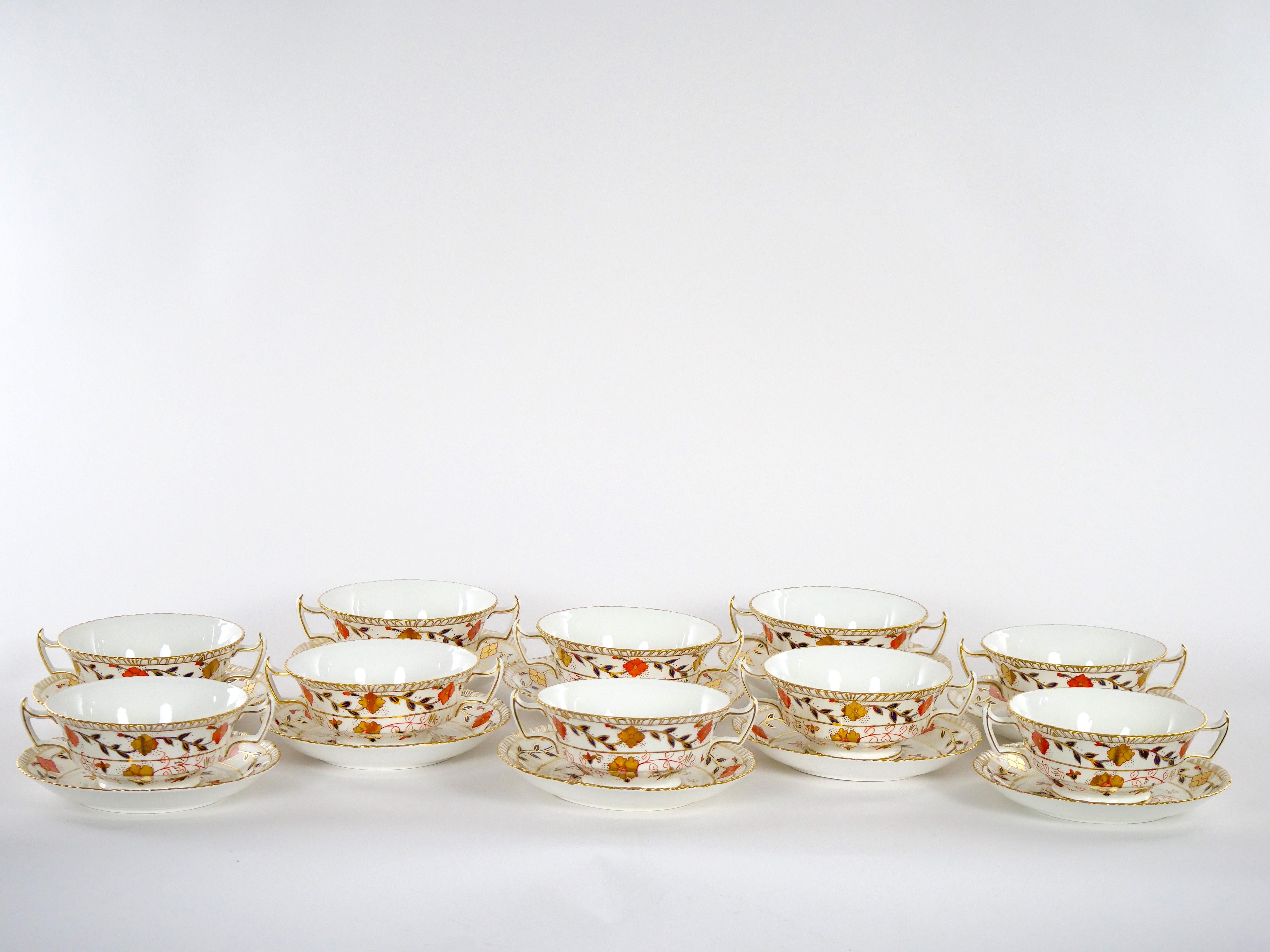 Hand Painted & Gilt Floral English Royal Crown Derby Dinner Service / 10 People. 8