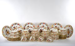 Hand Painted & Gilt Floral English Royal Crown Derby Dinner Service / 10 People.
