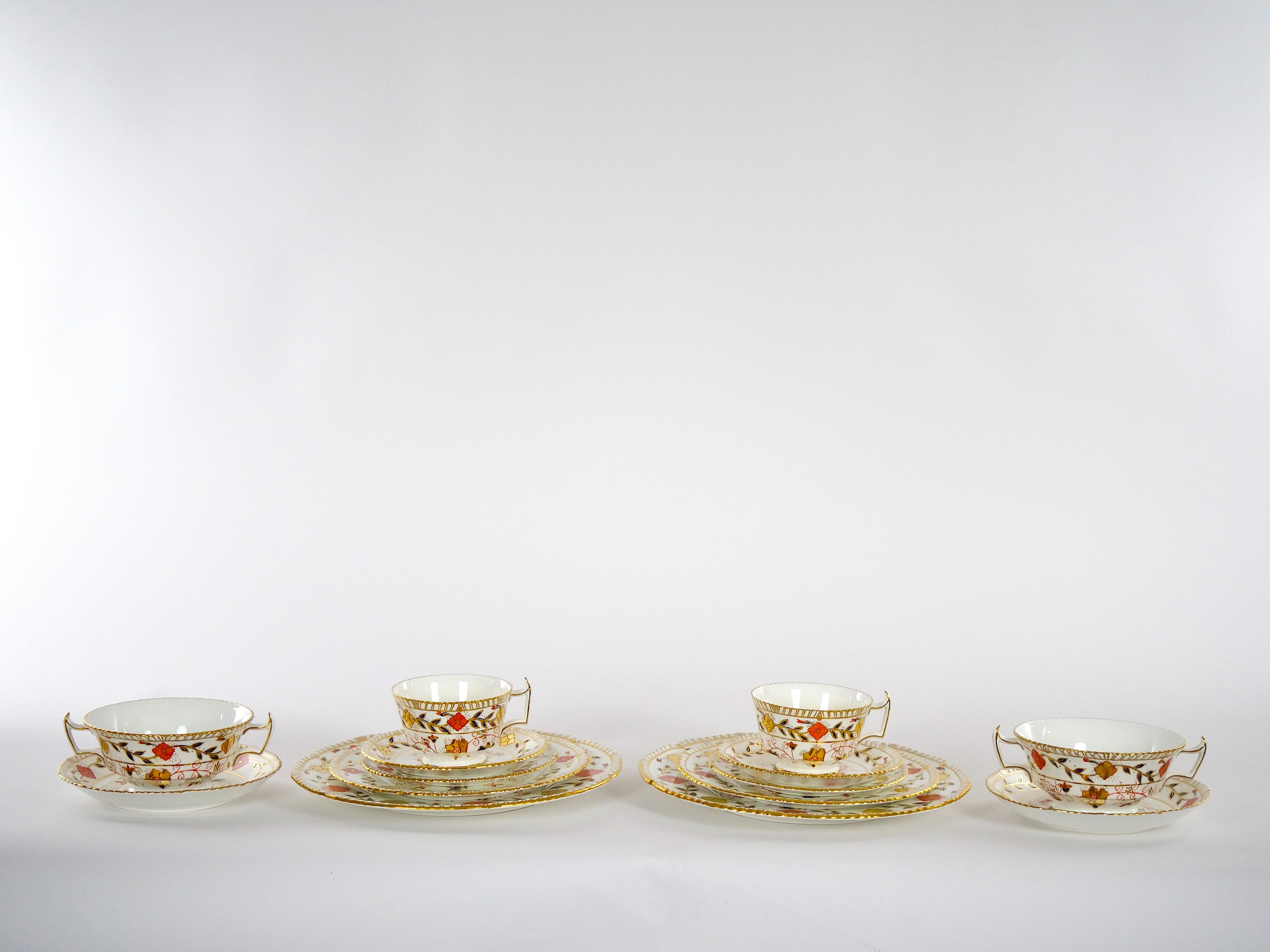 20th Century Hand Painted & Gilt Floral English Royal Crown Derby Dinner Service / 10 People.