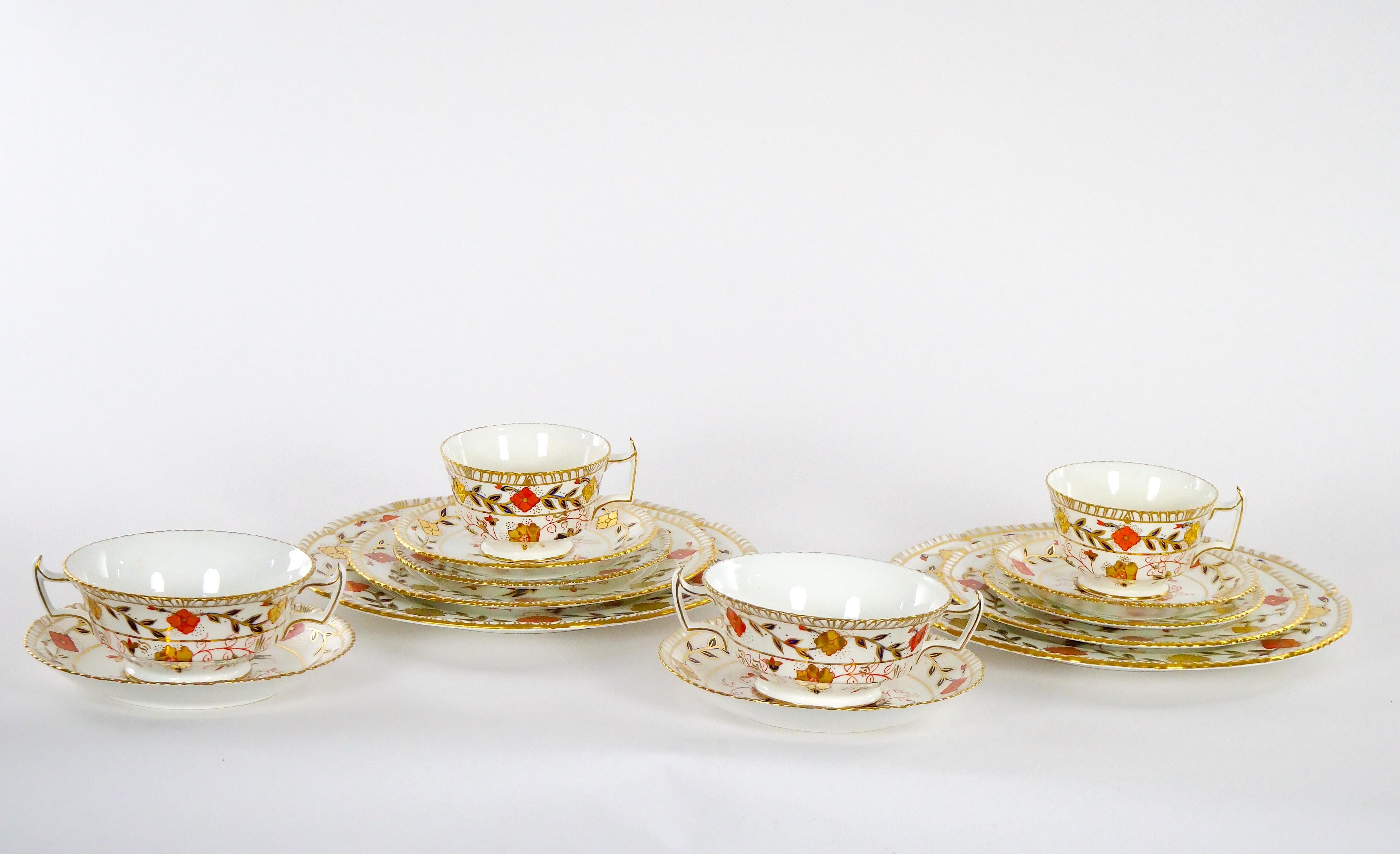Gold Hand Painted & Gilt Floral English Royal Crown Derby Dinner Service / 10 People.