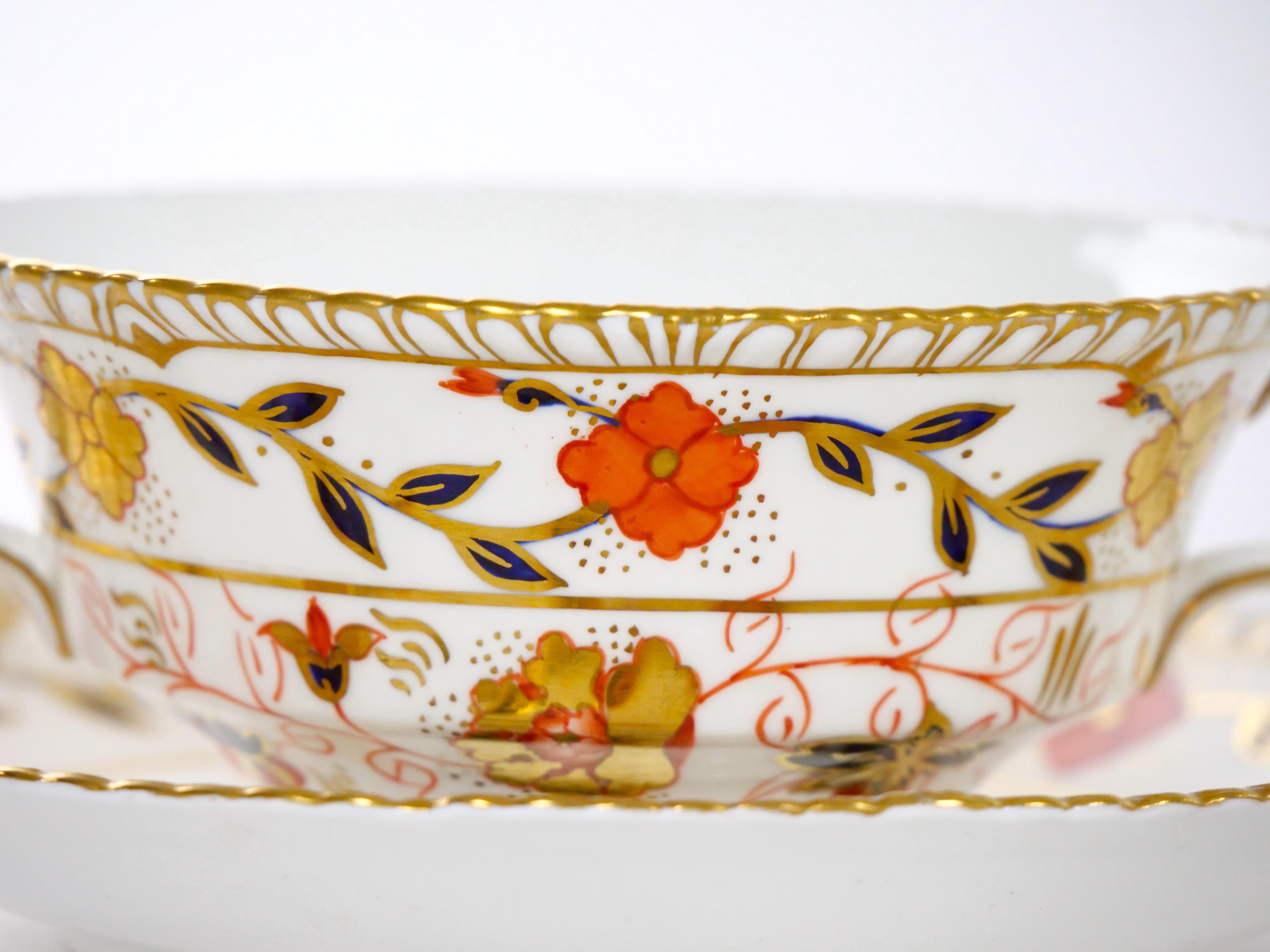 Hand Painted & Gilt Floral English Royal Crown Derby Dinner Service / 10 People. 2