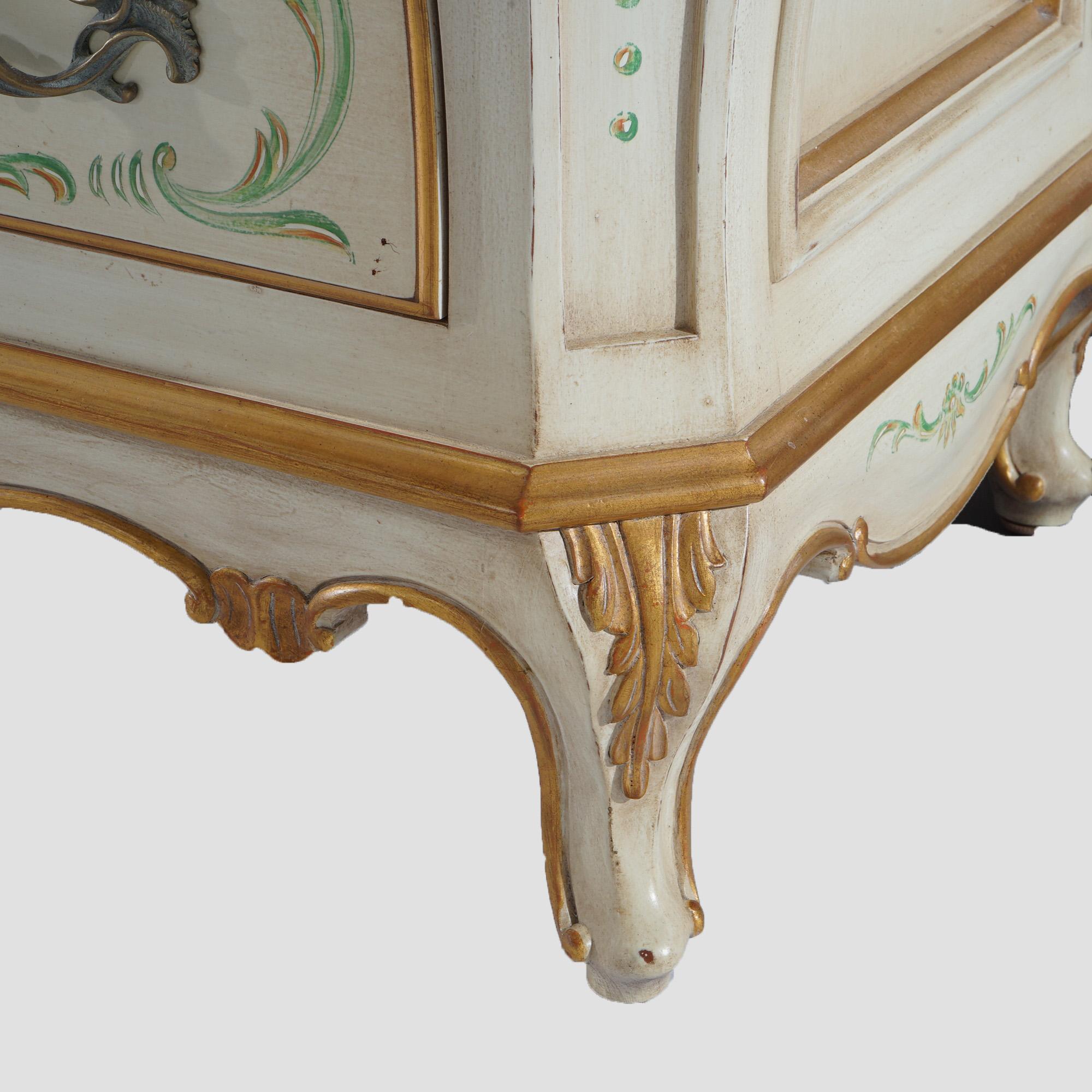 Hand Painted & Gilt Karges French Louis XIV Style Dresser & Mirror Set 20thC In Good Condition In Big Flats, NY