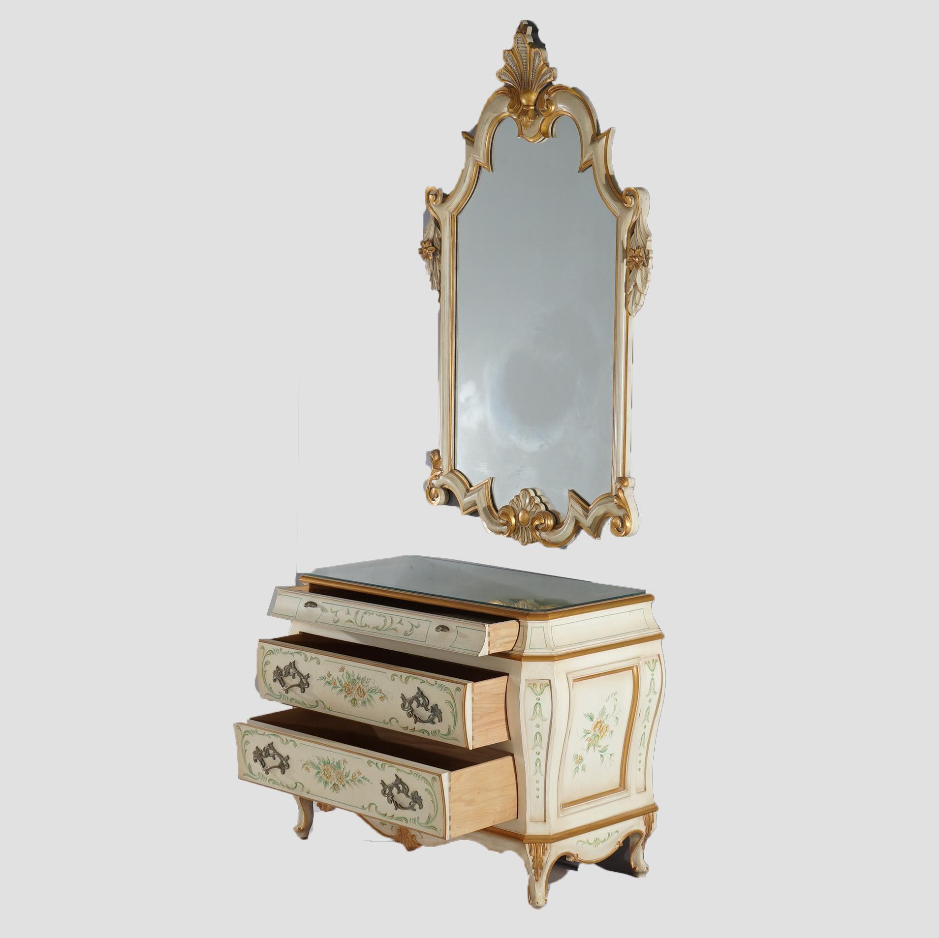 Hand Painted & Gilt Karges French Louis XIV Style Dresser & Mirror Set 20thC 3