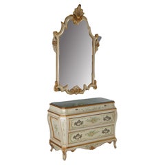 Hand Painted & Gilt Karges French Louis XIV Style Dresser & Mirror Set 20thC