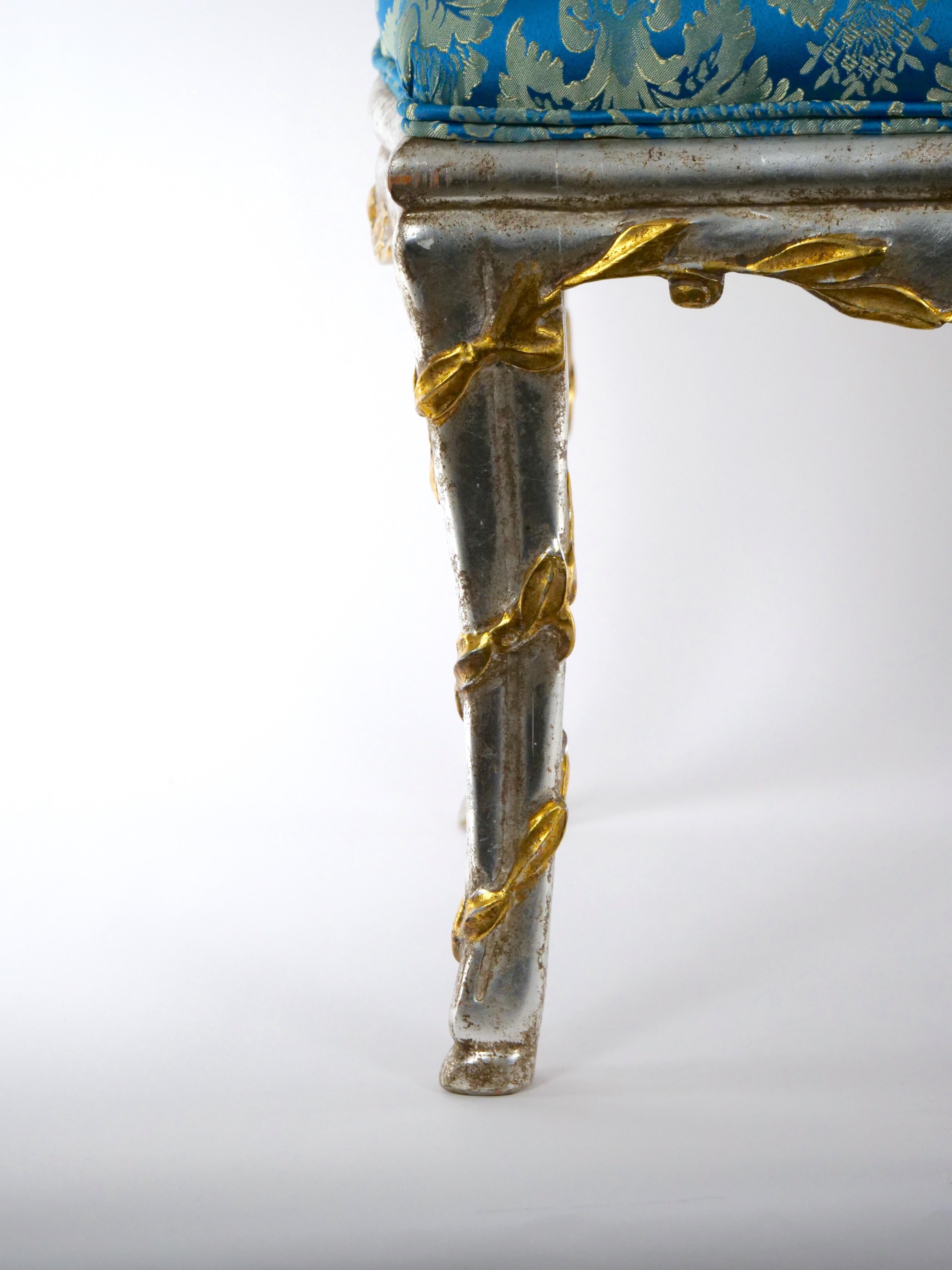 Gold Hand Painted / Gilt Wood Frame Small Seating Bench For Sale