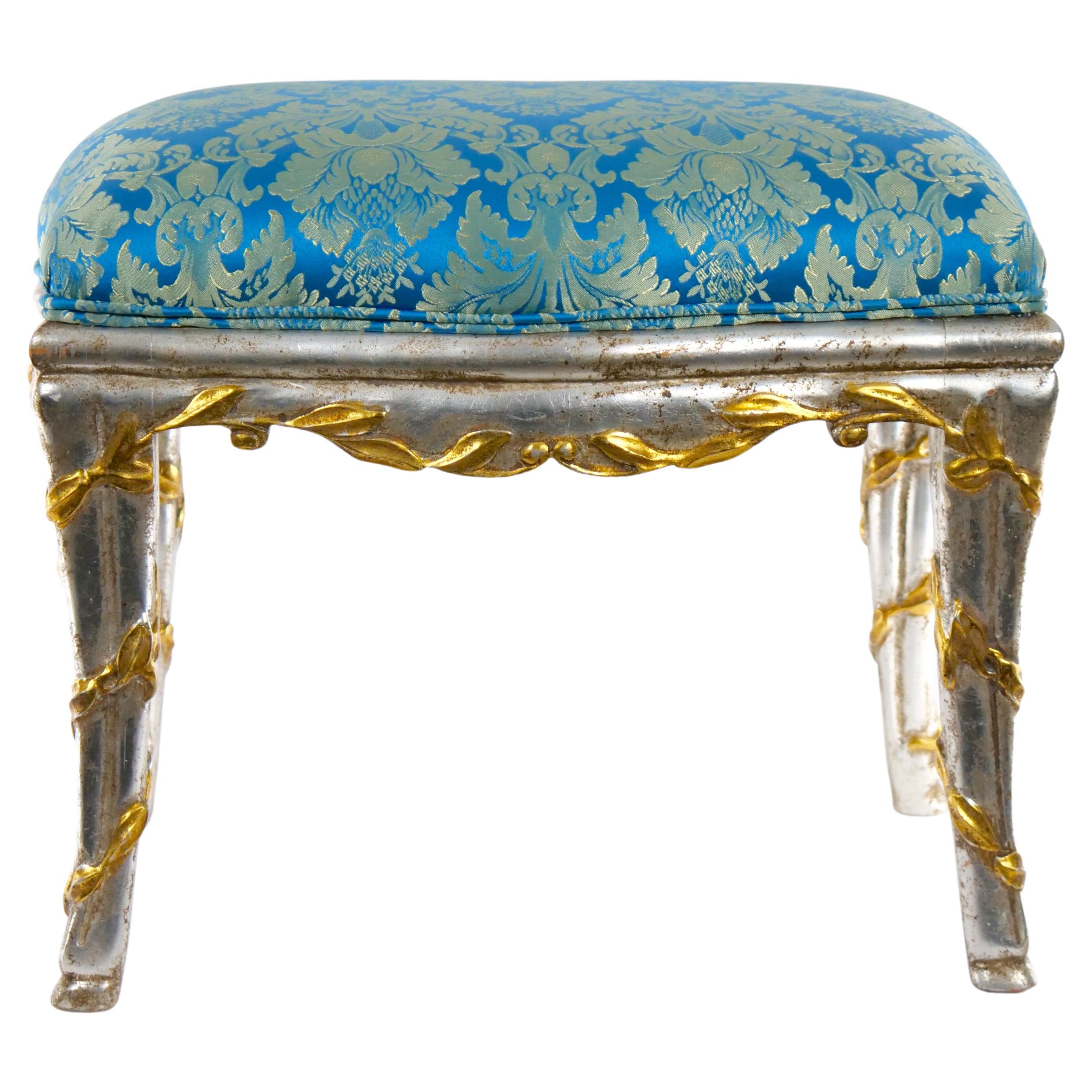 Hand Painted / Gilt Wood Frame Small Seating Bench For Sale