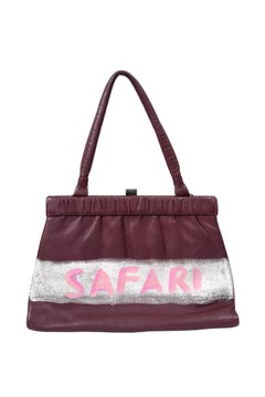 Hand-Painted "Giraffe Safari" Artist Up-Cycled 1950s/1960s Bordeaux Red Handbag