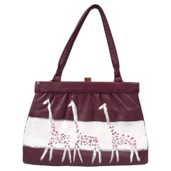 Handbemalte „Giraffe Safari“ Künstler Up-Cycled 1950s/1960s Bordeaux Rote Handtasche