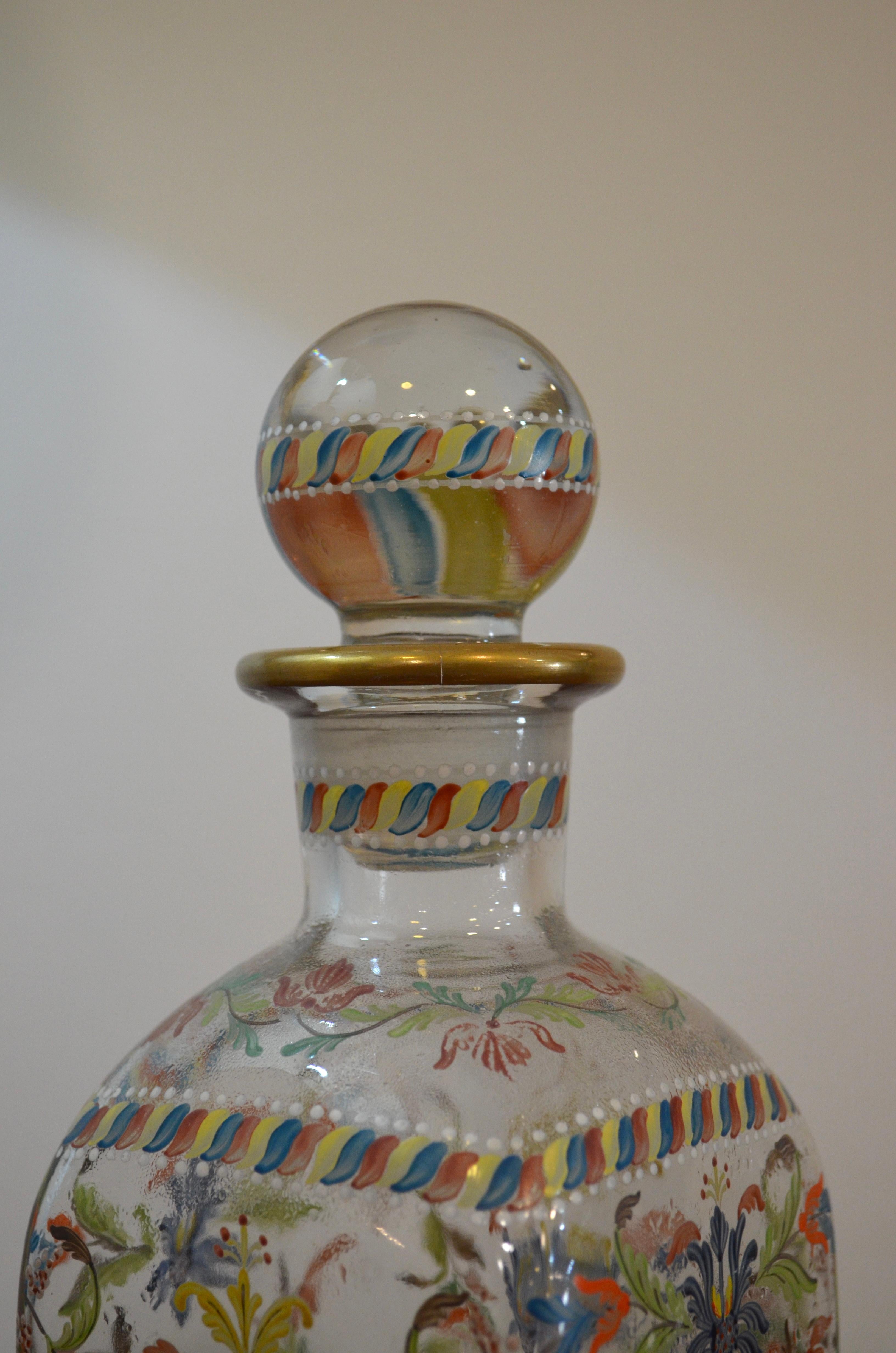 Decantador de vidrio pintado a mano, Portugal, años 50 Moderno de mediados de siglo en venta