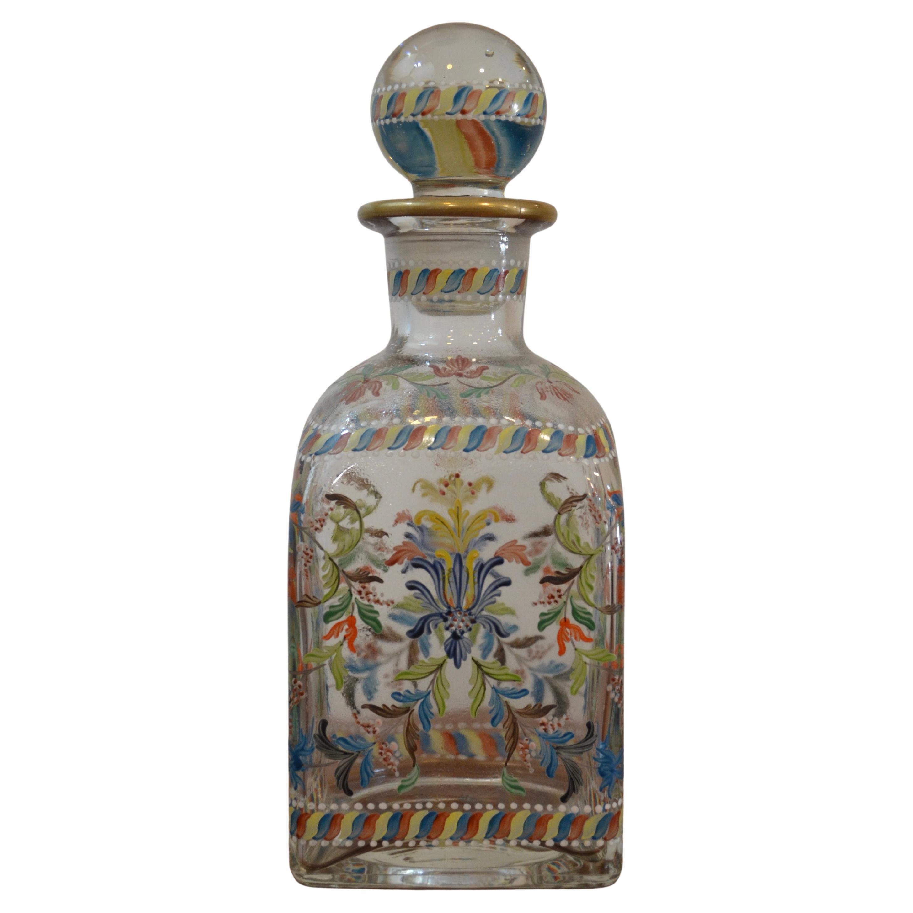 Carafe en verre peinte à la main, Portugal, années 1950