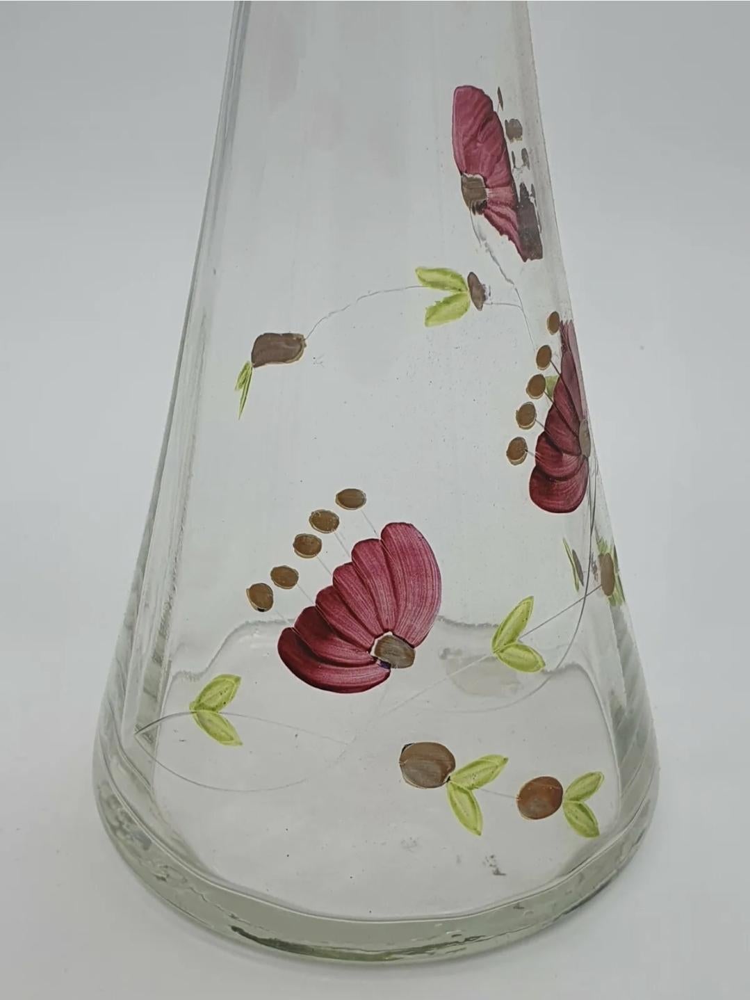 Mid-Century Modern Hand Painted Glass Jug from '70s For Sale