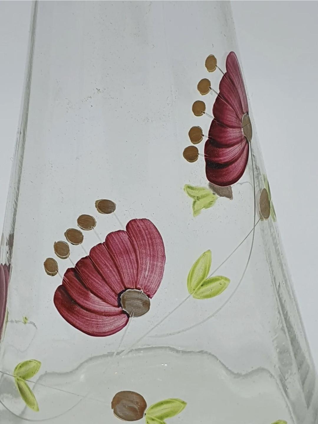 Italian Hand Painted Glass Jug from '70s For Sale