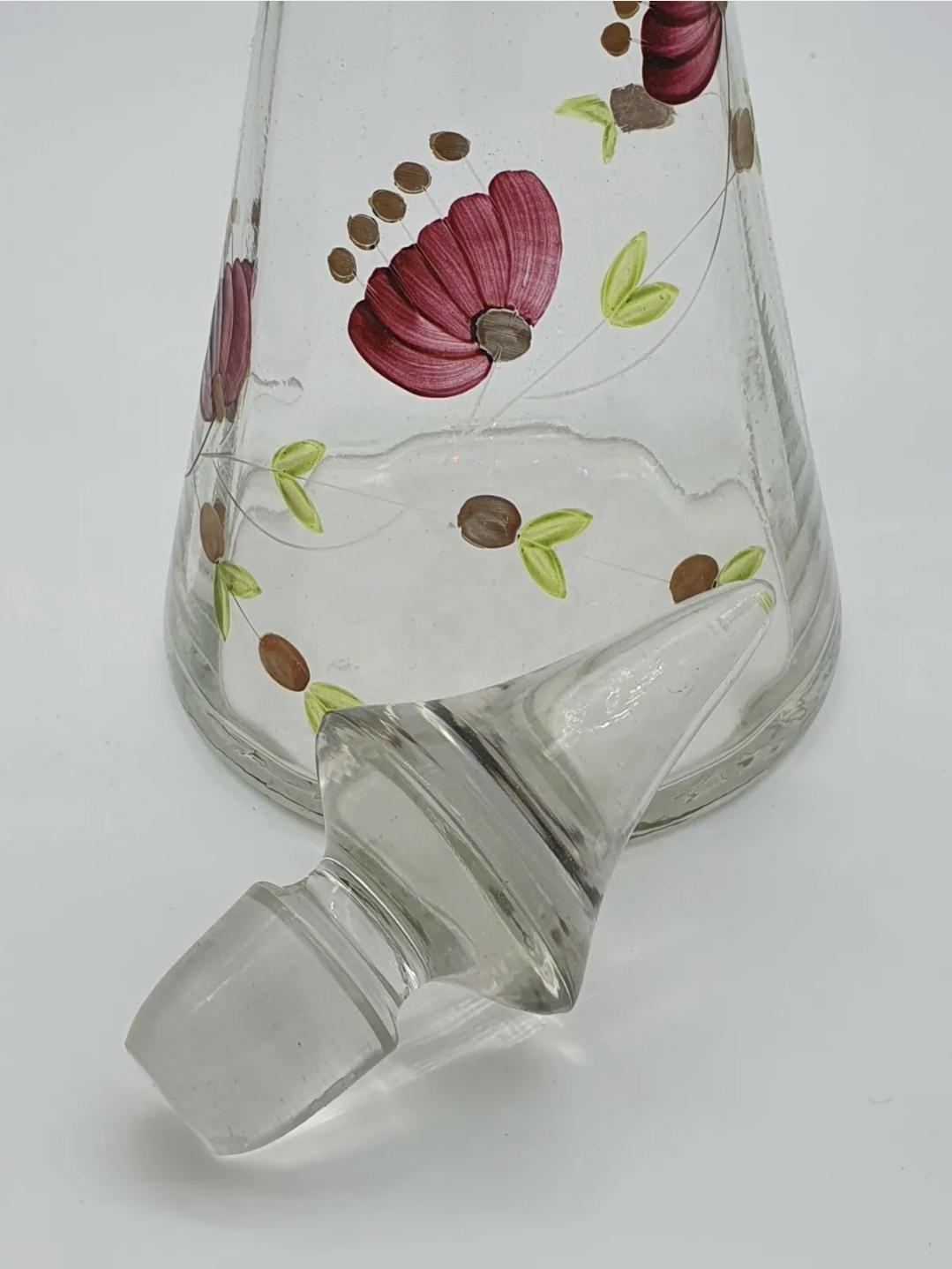 Late 20th Century Hand Painted Glass Jug from '70s For Sale