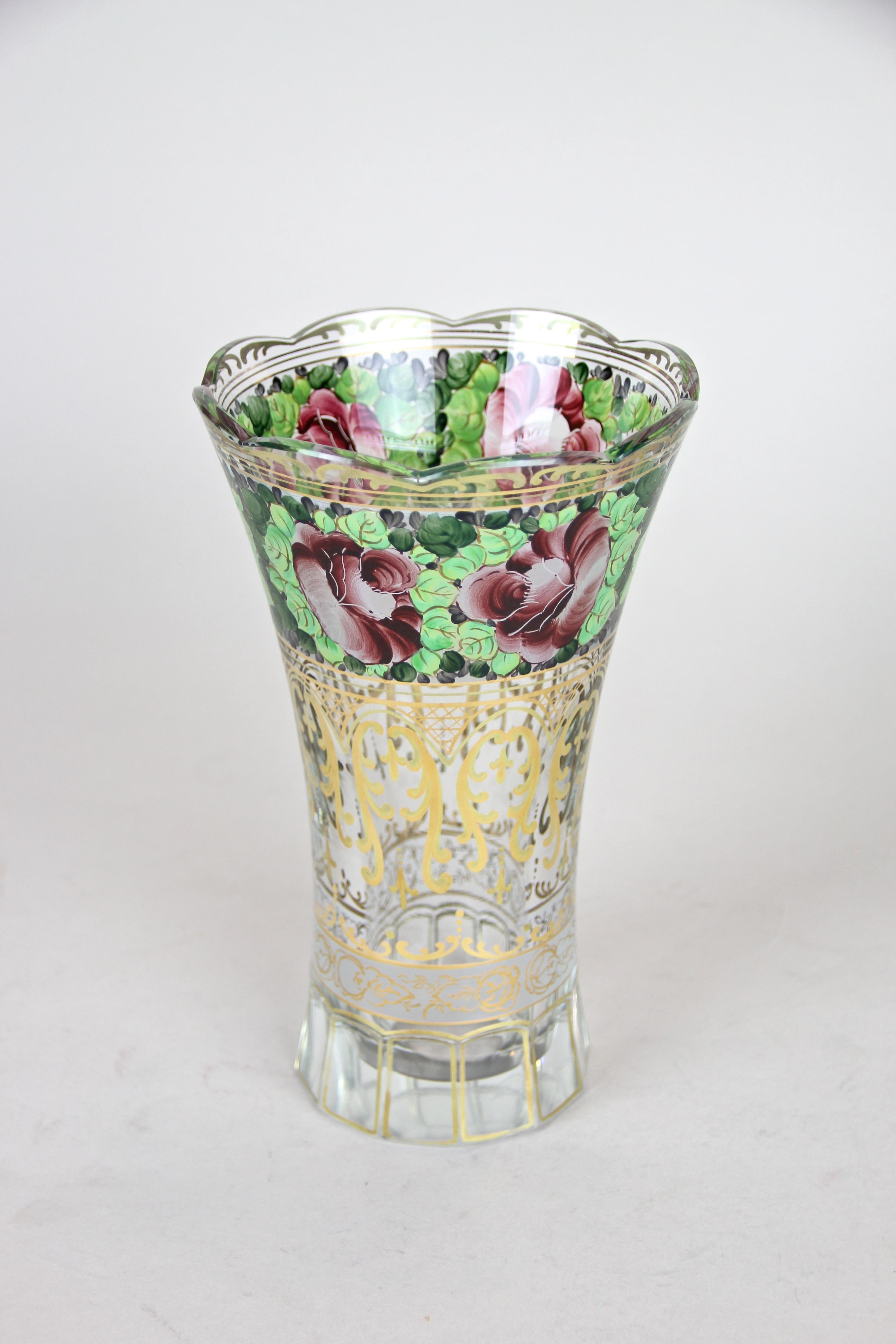 Austrian Hand Painted Glass Vase Art Nouveau, Austria, circa 1920