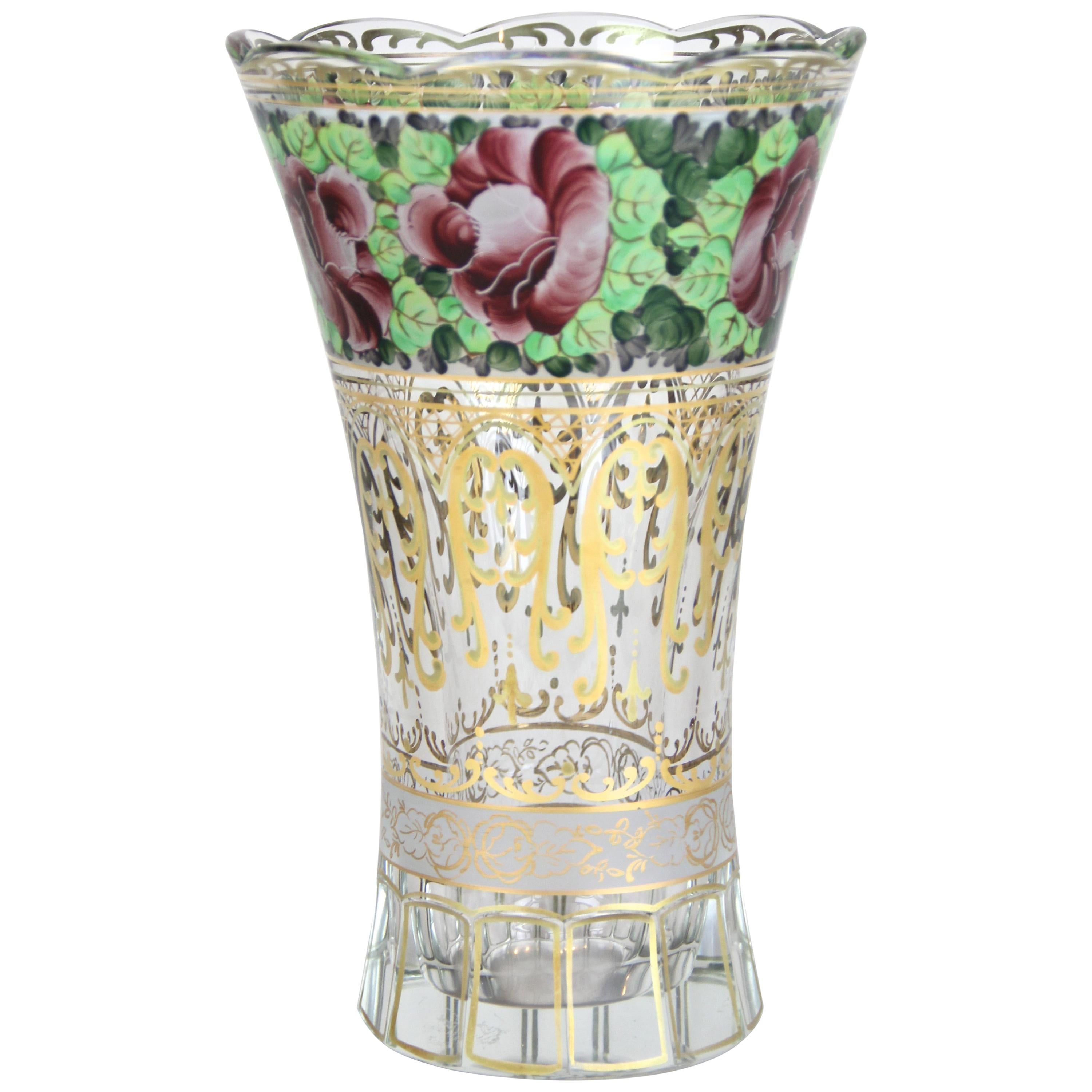 Hand Painted Glass Vase Art Nouveau, Austria, circa 1920