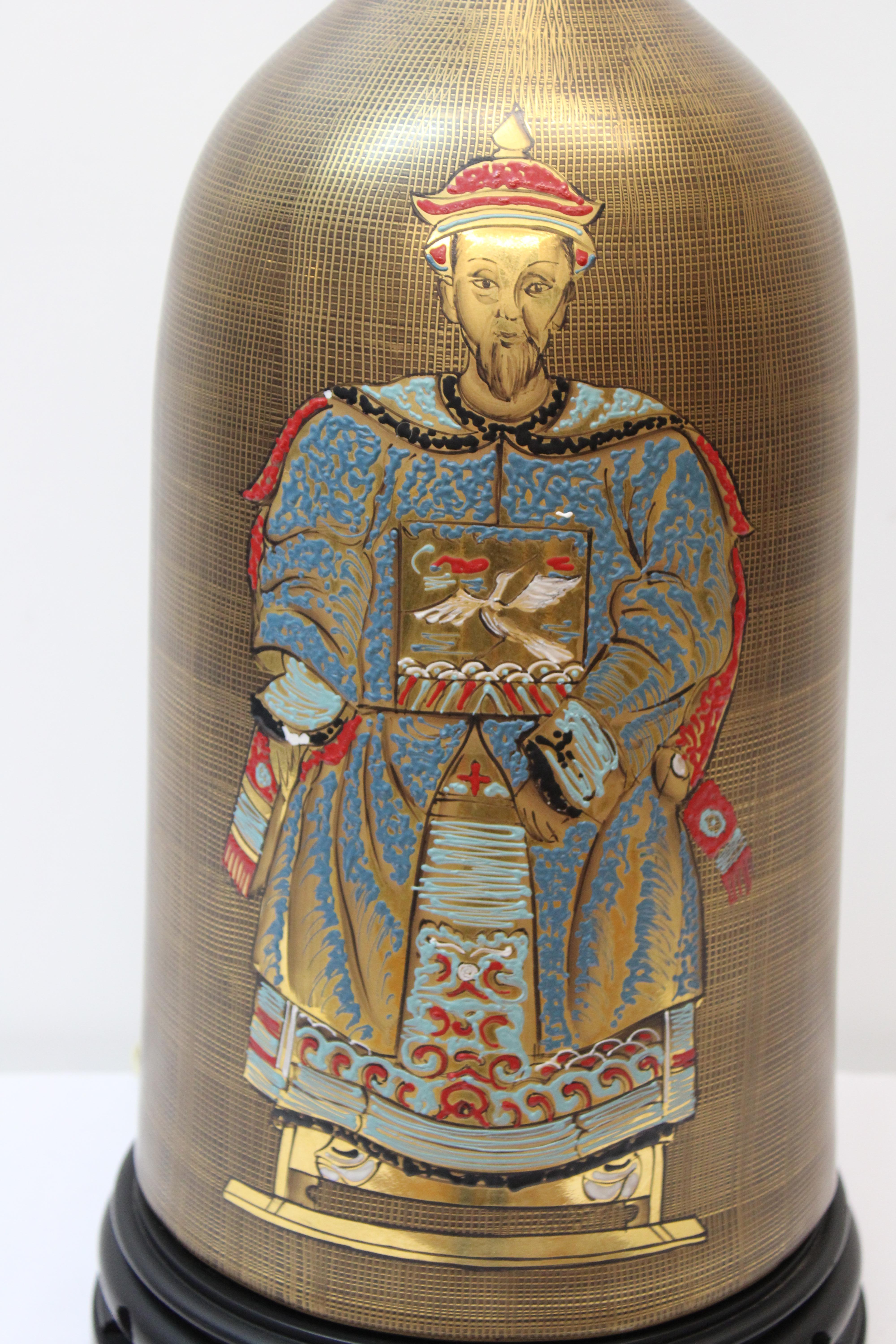 C. 20th Century

Hand painted glazed ceramic lamp Depicting a Chinese Emperor.