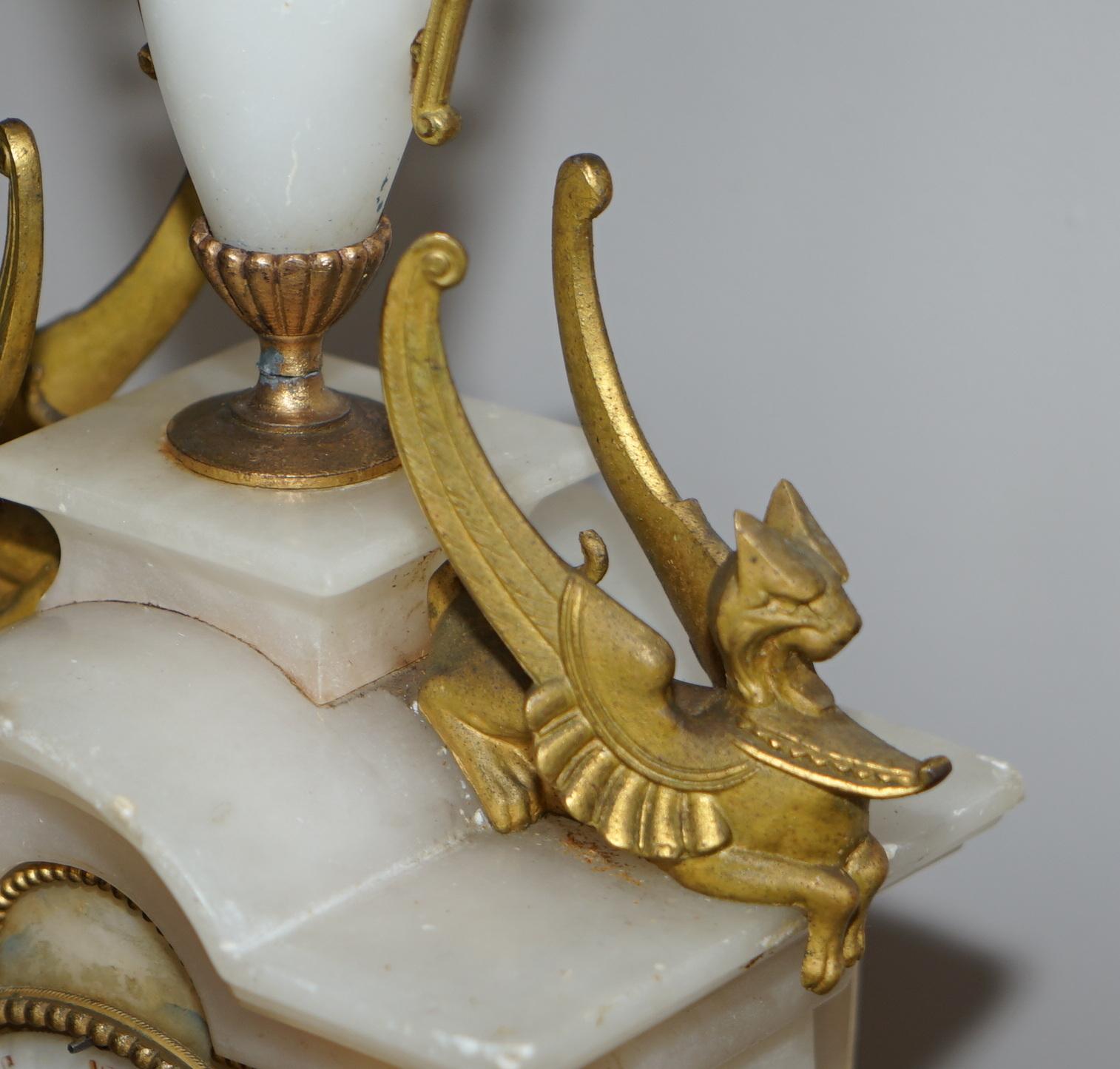Hand Painted & Gold Gilt French circa 1850 Victorian Alabaster Mantle Clock 6